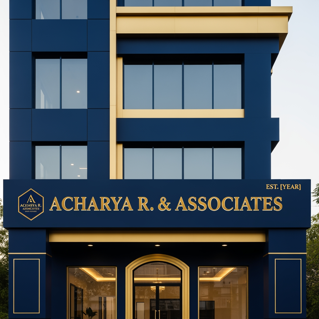 AI Design for A audit firm with name Acharya R. & Associates with color combination of nevy blue and gold