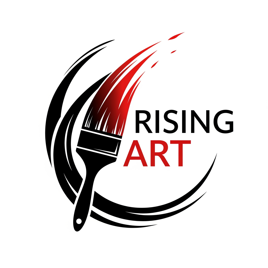 AI Design for make a logo for rising art ,black and red, paint brush should be there