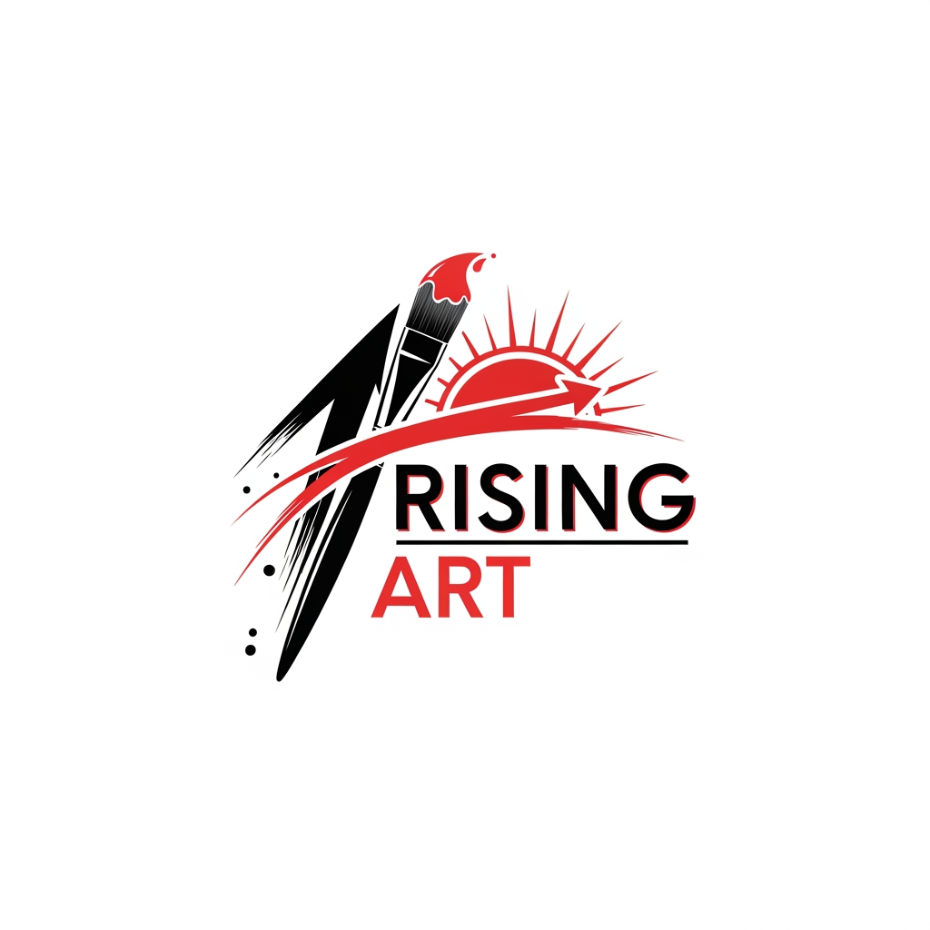 AI Design for make a logo for rising art ,black and red, paint brush should be there