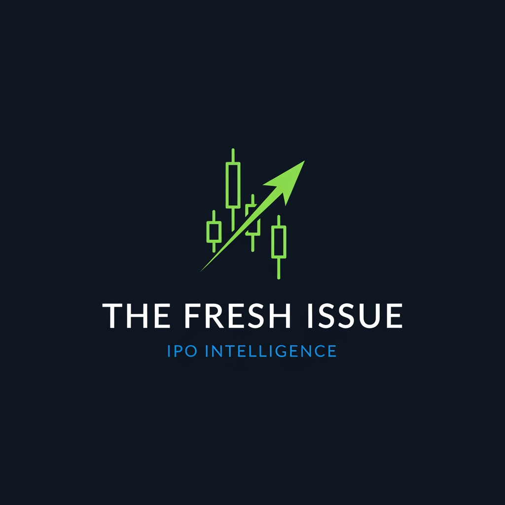 AI Design for A premium minimalist logo for a fintech brand called "The Fresh Issue". A sleek abstract mark of two thin candlestick bars stepping upward into a single clean breakout arrow, forming an elegant upward motion. Neon green (#16FF7A) mark on a deep dark navy background (#0A0E1A). Flat vector, sharp geometric precision, generous negative space, modern luxury fintech feel, high-end research brand identity. Below the mark, the words "THE FRESH ISSUE" in a refined serif font, white, with a small caps tagline "IPO INTELLIGENCE" in blue beneath it. Balanced, centered, professional, award-winning logo design.
Negative: no gradients, no 3D, no drop shadow, no glow, no bevel, no clutter, no photoreal, no mascot, no elephant.
