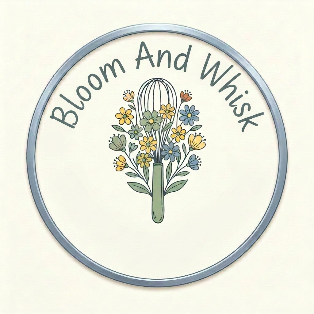 AI Design for 🌸 Bloom And Whisk
Floral whisk icon
yellow + sage green + dark Blue color palette
Clean handwritten font
Round badge version for profile picture remove one flower before bloom text