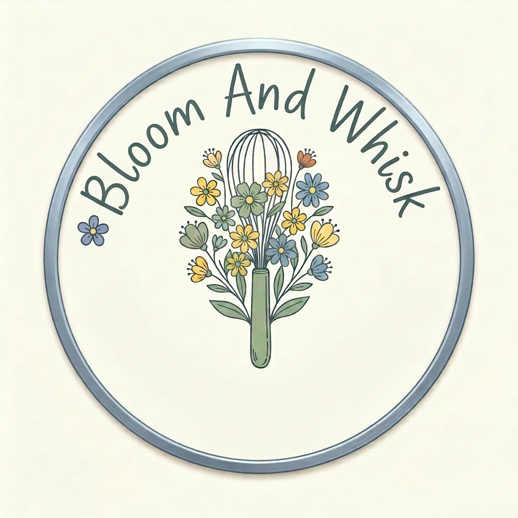 AI Design for 🌸 Bloom And Whisk
Floral whisk icon
yellow + sage green +Blue color palette
Clean handwritten font
Round badge version for profile picture remove bottom text above text shift bottom