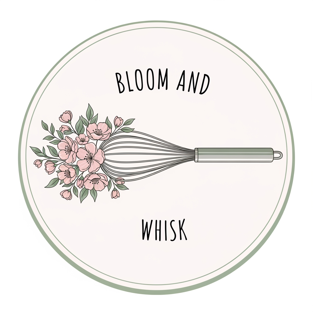 AI Design for 🌸 Bloom And Whisk
Floral whisk icon
Soft pink + sage green color palette
Clean handwritten font
Round badge version for profile picture