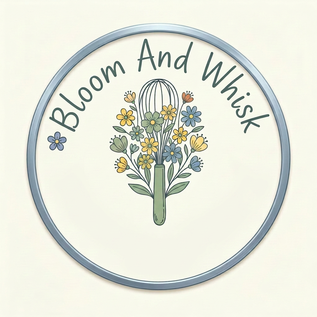 AI Design for 🌸 Bloom And Whisk
Floral whisk icon
yellow + sage green +Blue color palette
Clean handwritten font
Round badge version for profile picture remove bottom text
