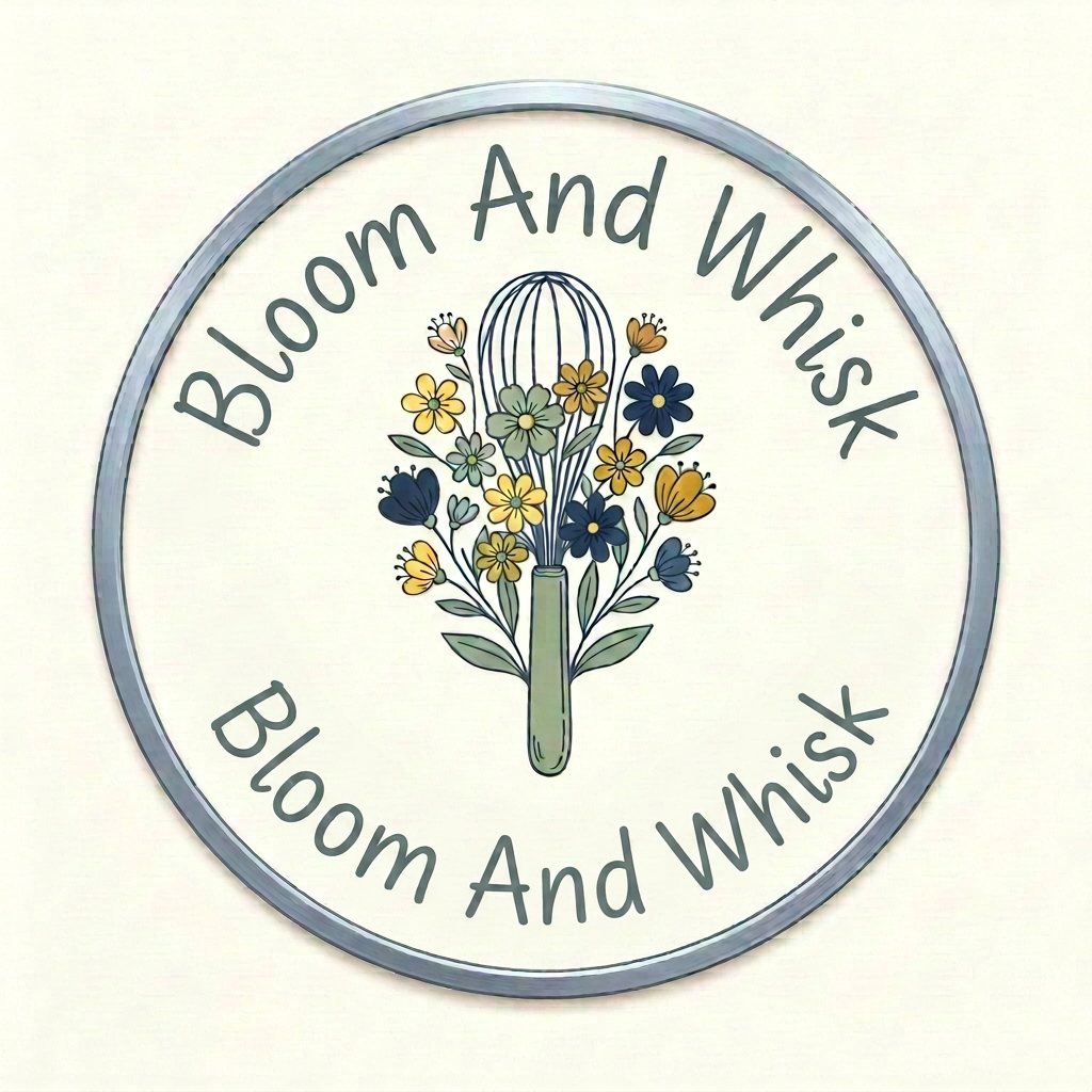 AI Design for 🌸 Bloom And Whisk
Floral whisk icon
yellow + sage green + dark Blue color palette
Clean handwritten font
Round badge version for profile picture remove above text