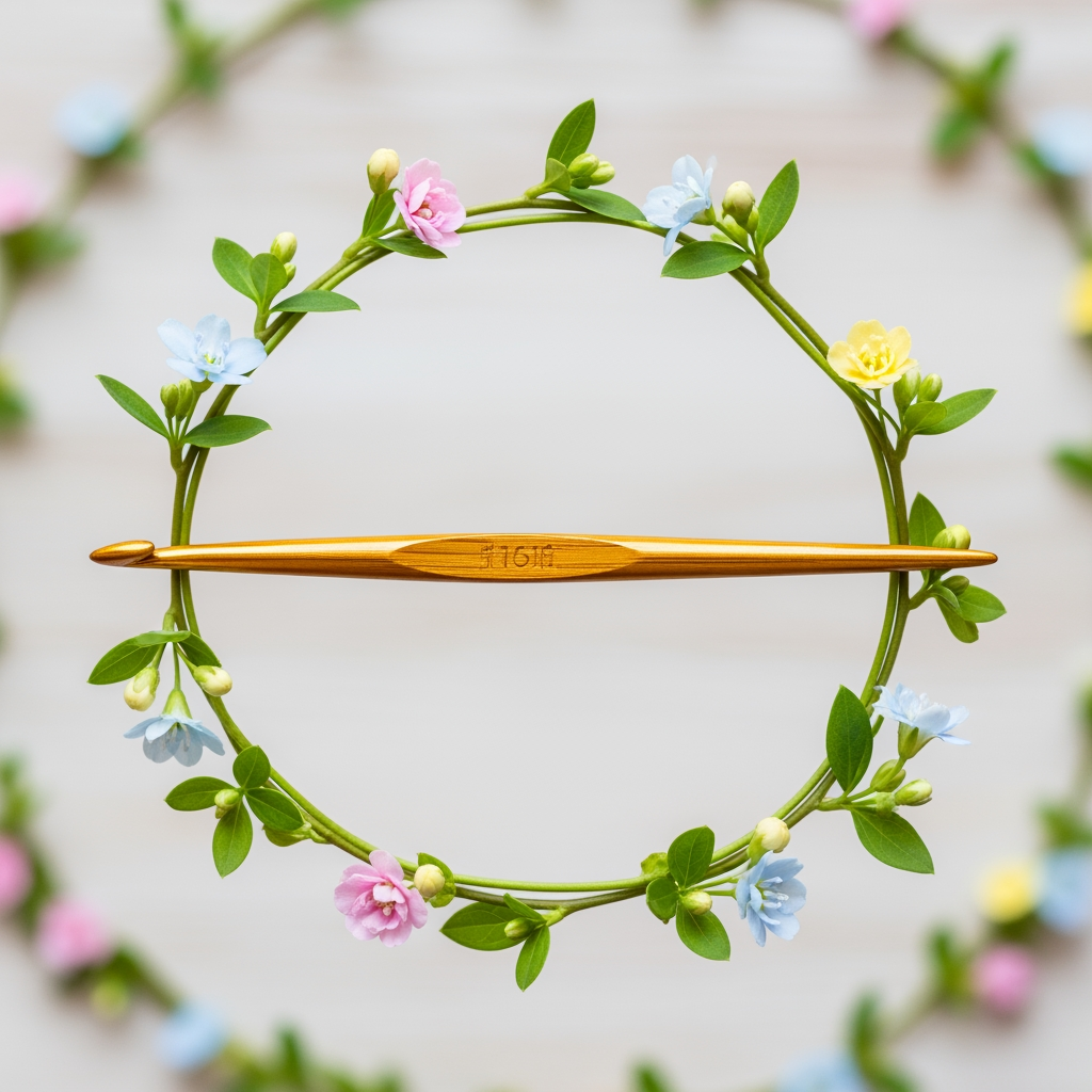 AI Design for 🧵 A vine forming a circle around:
A crochet hook or crafting needle
Small leaves and flowers
Best for: Craft tutorials and handmade products