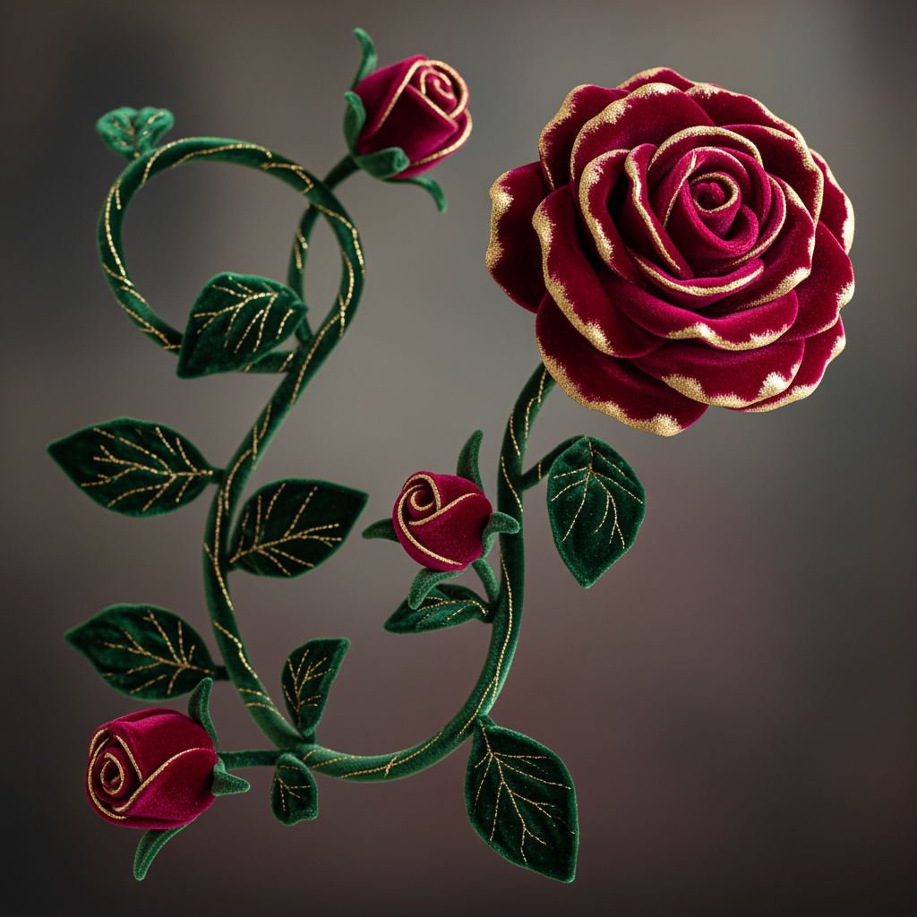 AI Design for Velvet Vine Craft A velvet-style rose connected to an elegant vine.
Best for: Premium handmade gifts and decor
Colors: Burgundy, gold, dark green