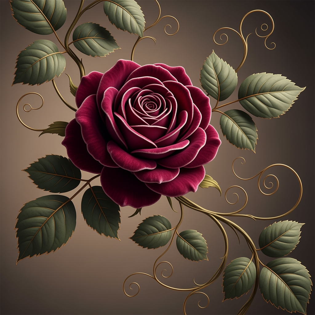 AI Design for Velvet Vine Craft A velvet-style rose connected to an elegant vine.
Best for: Premium handmade gifts and decor
Colors: Burgundy, gold, dark green