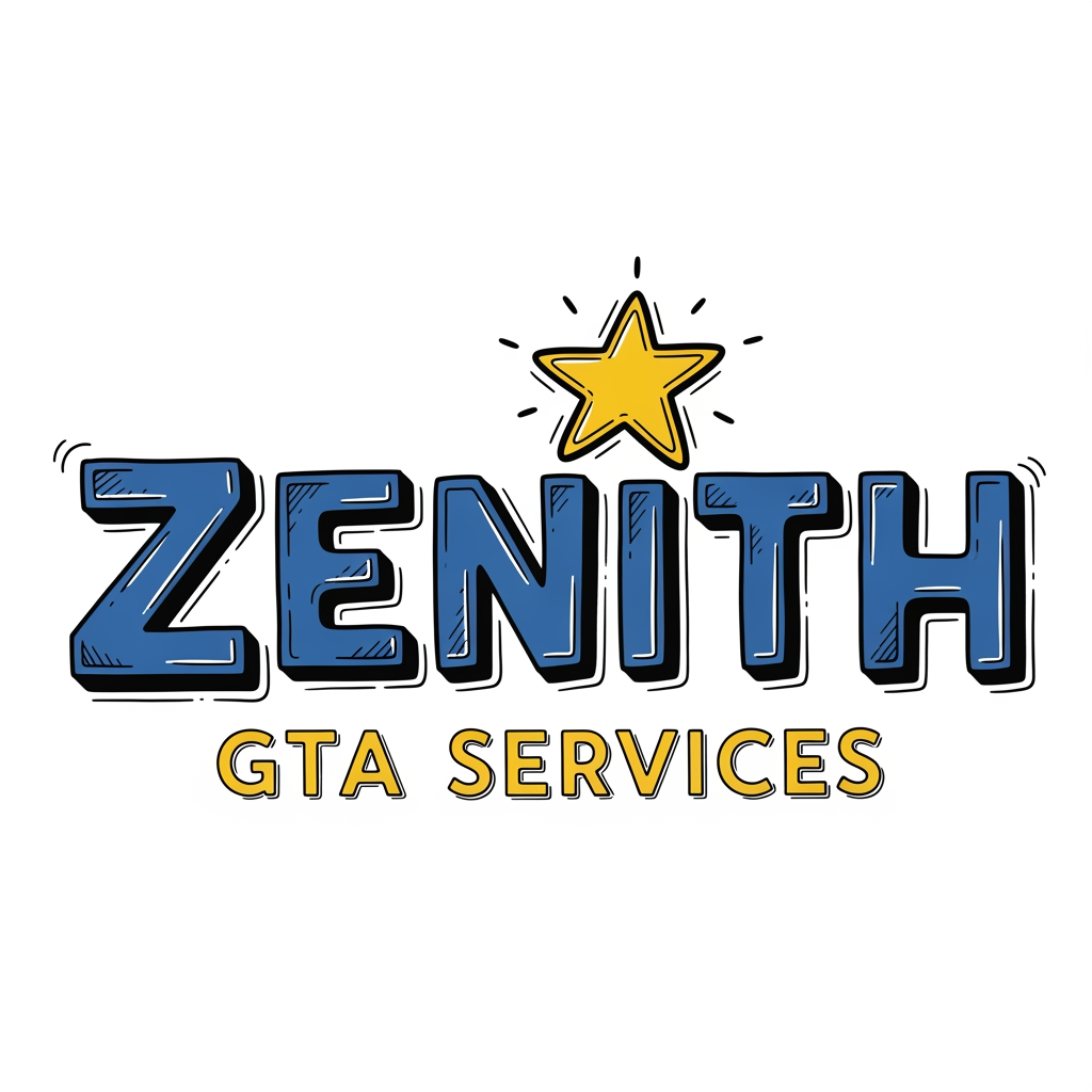 AI Design for Clean logo for gta services named Zenith, hand drawn graphics like a cartoon also add a star