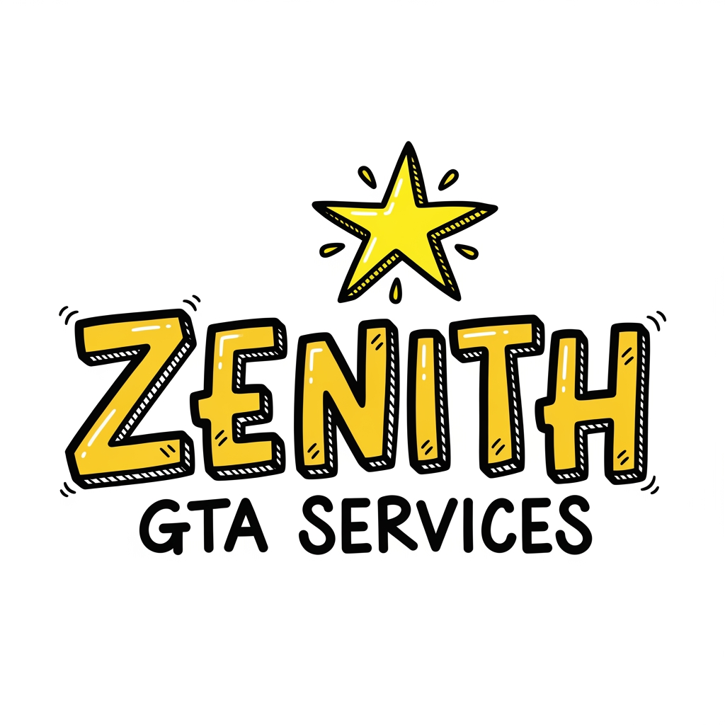 AI Design for Clean logo for gta services named Zenith, hand drawn graphics like a cartoon also add a star