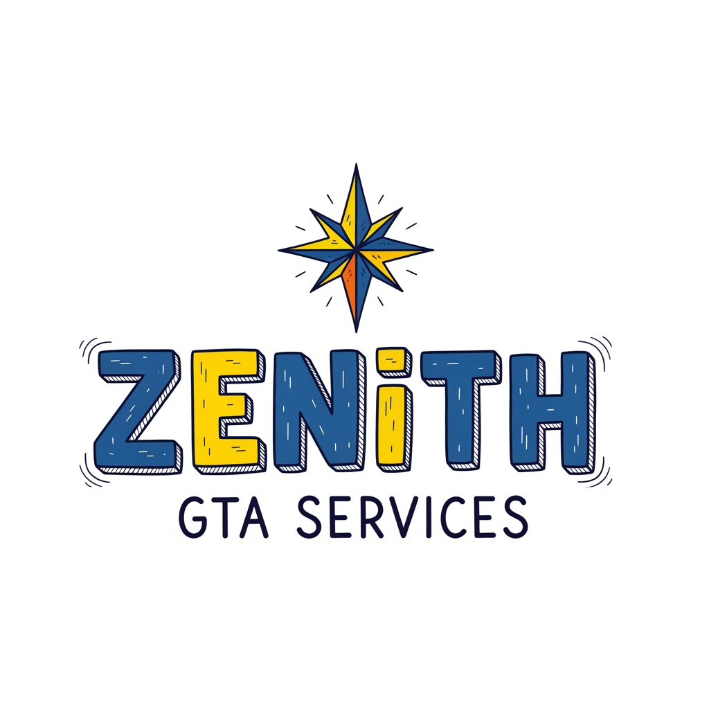 AI Design for Clean logo for gta services named Zenith, hand drawn graphics like a cartoon also add a star, creative