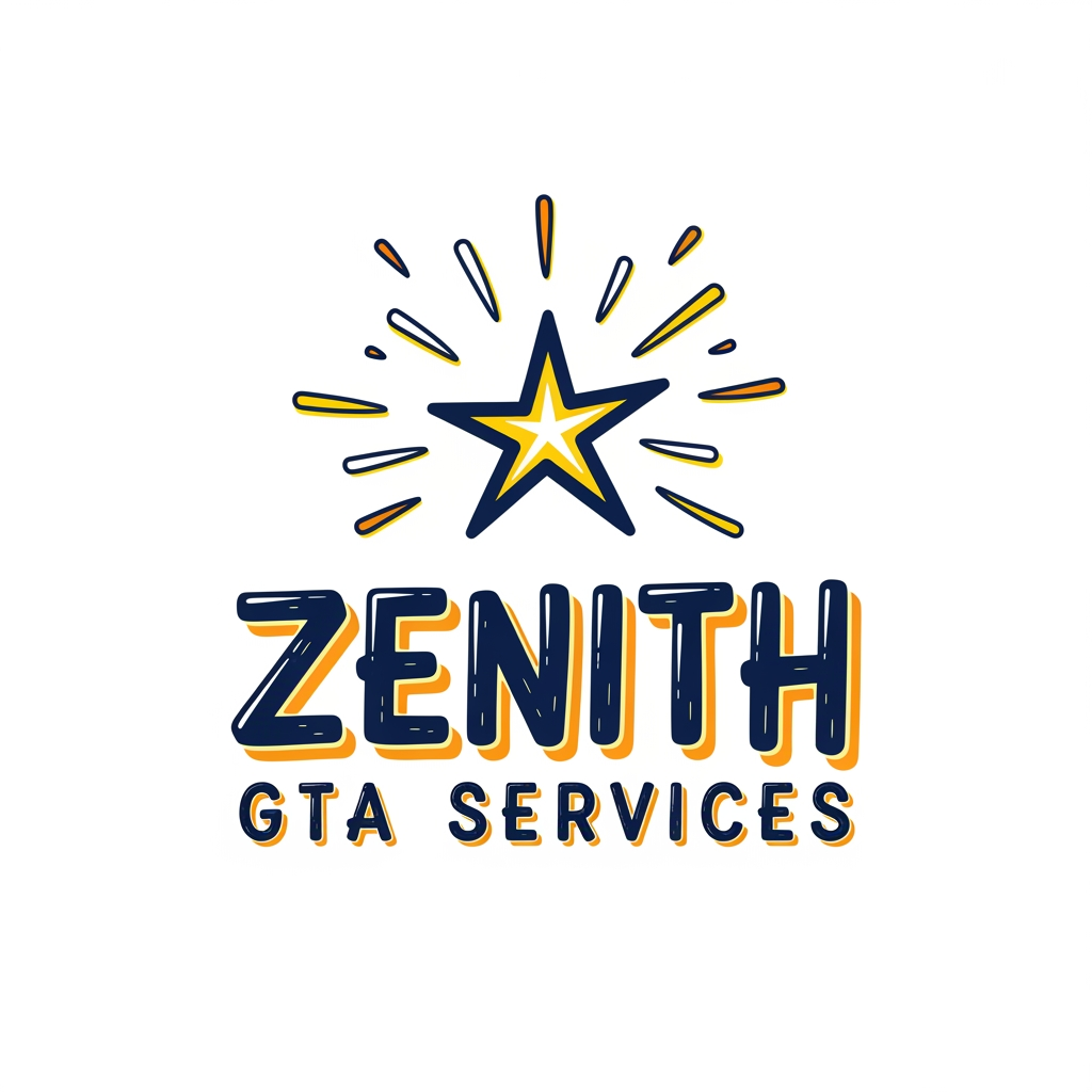 AI Design for Clean logo for gta services named Zenith, hand drawn graphics like a cartoon also add a star, creative