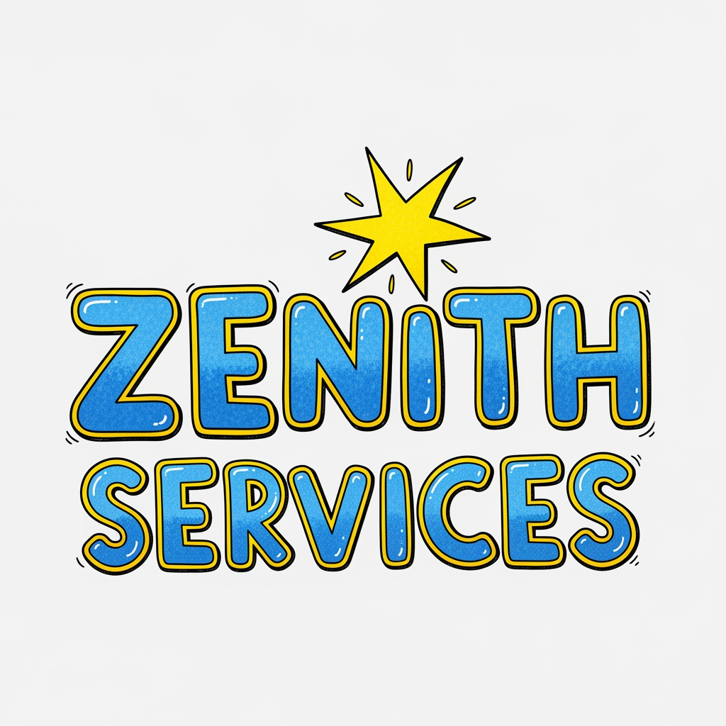 AI Design for Hand drawn graphic like cartoon saying zenith services with a star