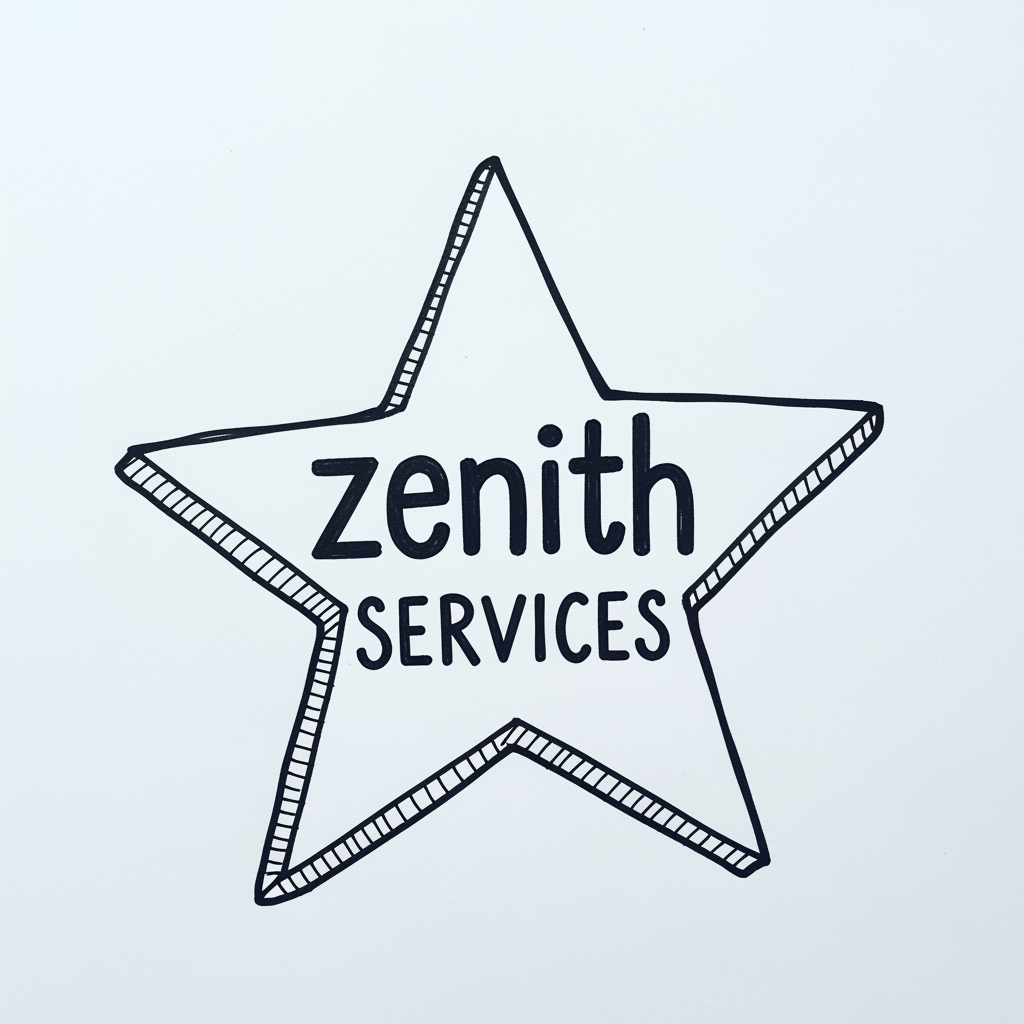 AI Design for Hand drawn graphic like cartoon saying zenith services with a star
