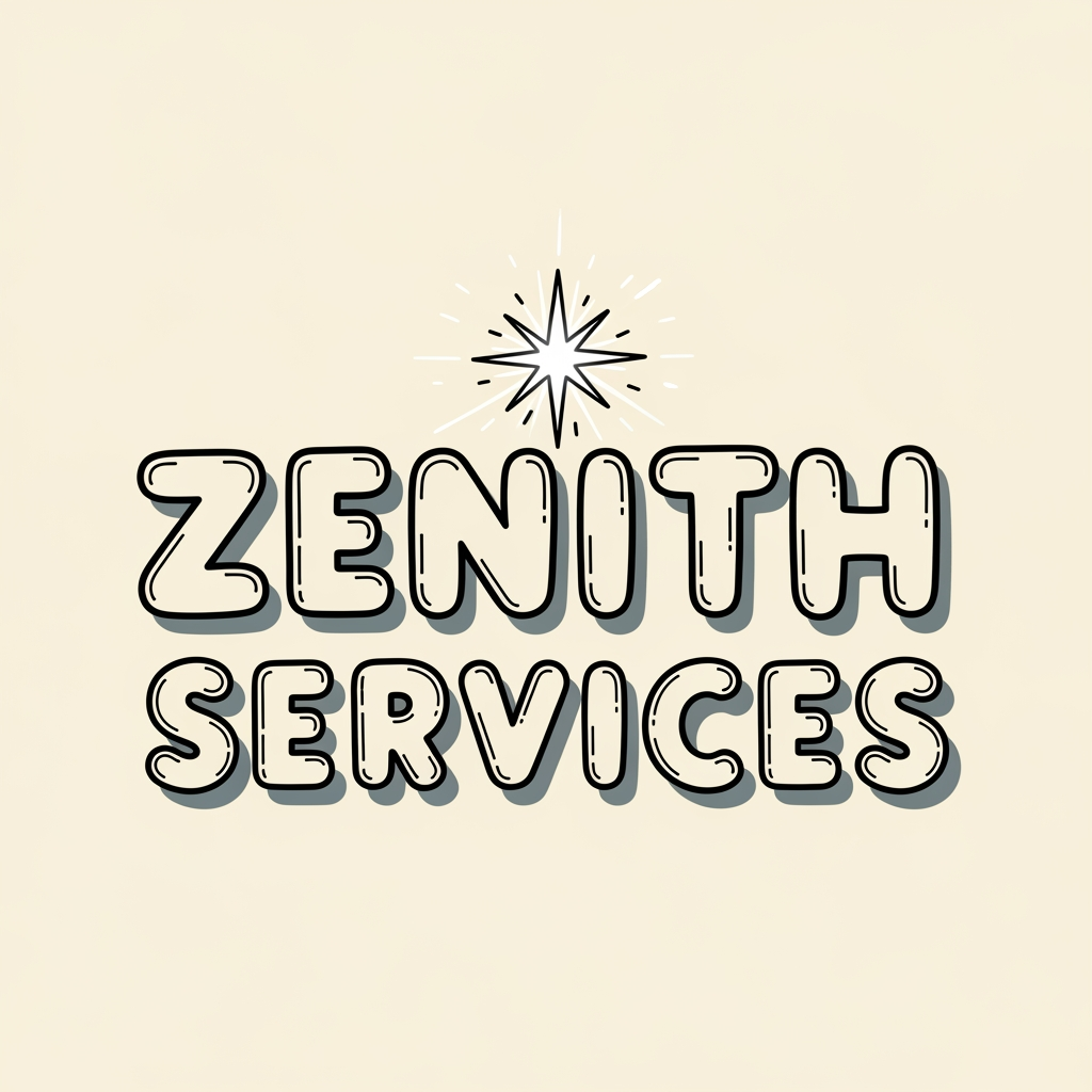 AI Design for Hand drawn graphic like cartoon saying zenith services with a star