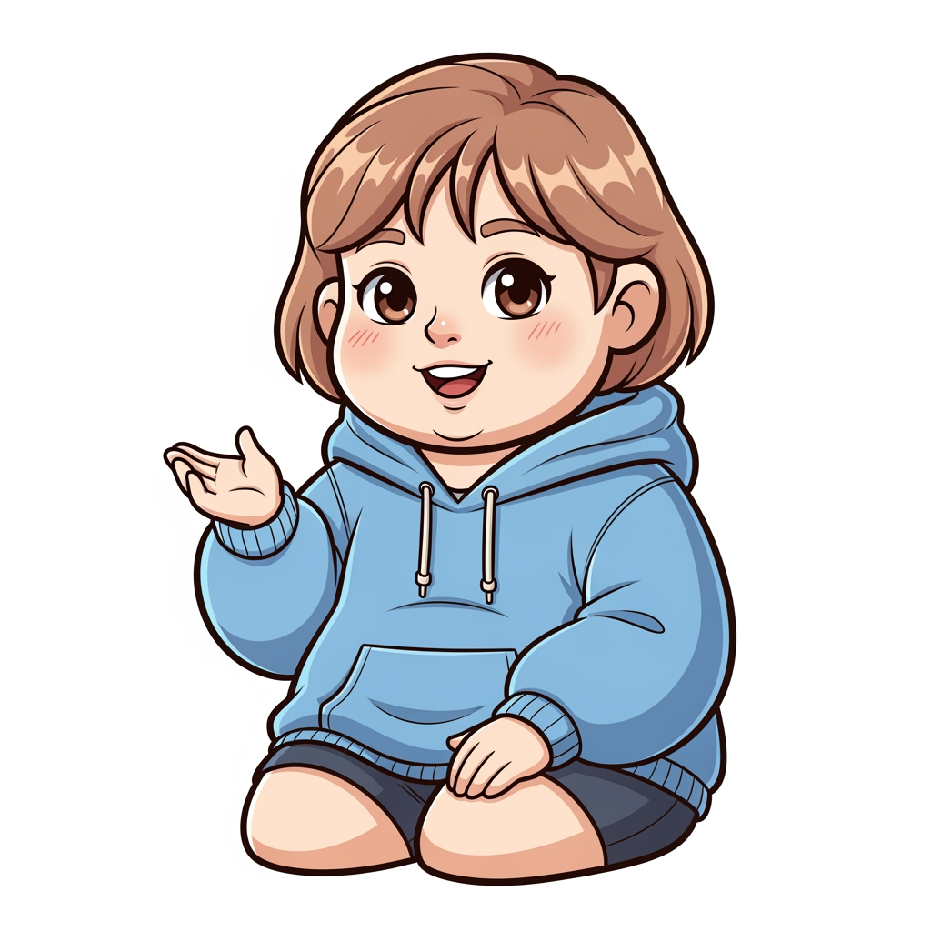 AI Design for Create a cute original PNGtuber character for a YouTube video avatar.

The character is a small, chubby, adorable person with a friendly and expressive personality. Show mostly the upper body with a little bit of the legs visible, like a character sitting in the corner of a video. Do not make the full body the focus.

Give the character slightly large, expressive eyes that look cute and full of emotion, but keep them natural and not exaggerated. Add a warm smile and a fun, memorable expression that works for talking animations.

Use a clean vector cartoon style with smooth outlines, simple shading, and a polished mascot-like design. Make the character look like a lovable streamer avatar that can be used as a PNGtuber.

Transparent background. No scenery, no objects, only the character.