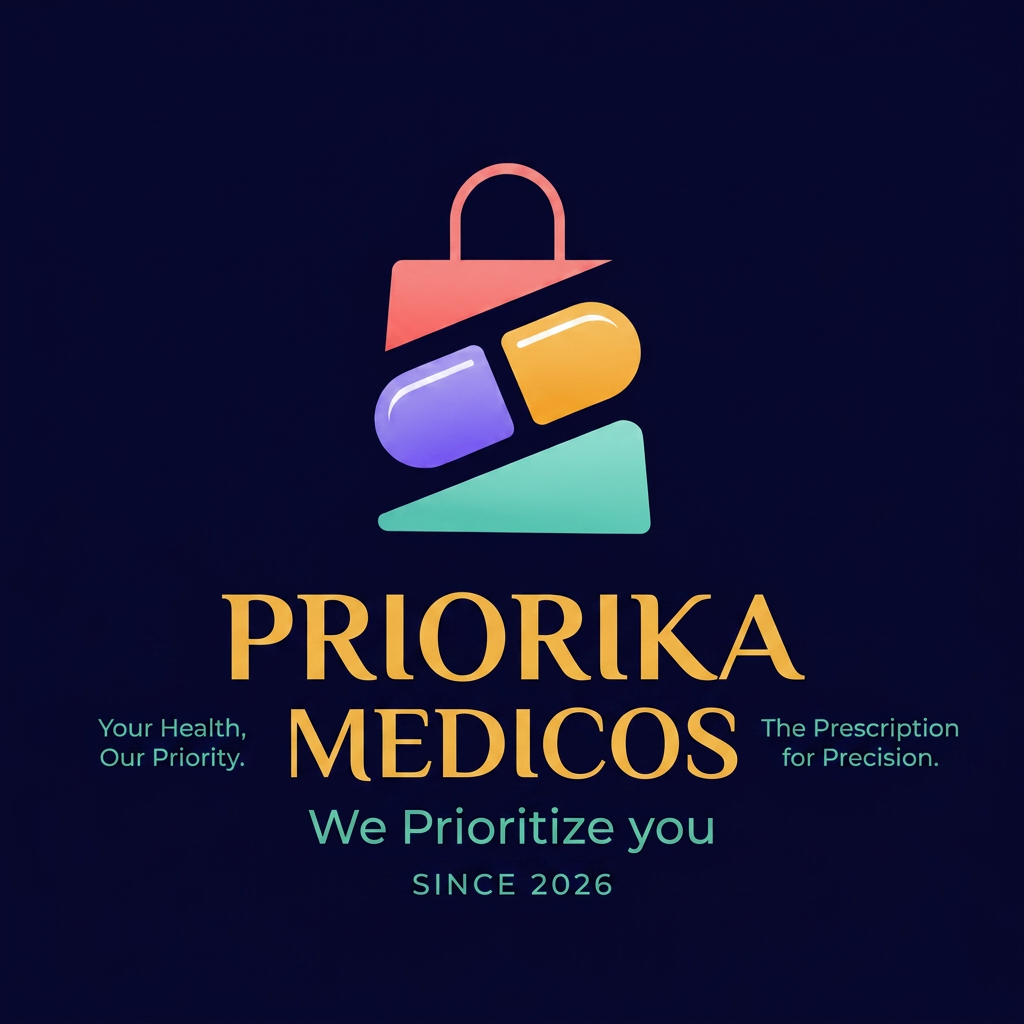 AI Design for A brand named Priorika Medicos 
with the tag line:- We Prioritize you 
please help create a logo for this.
the plan for the topography is the font the seasons from canva 
and the logo design should inlcude medicine because its a pharma company also give me some good ideas for the tagline as there can be more interesting ones
