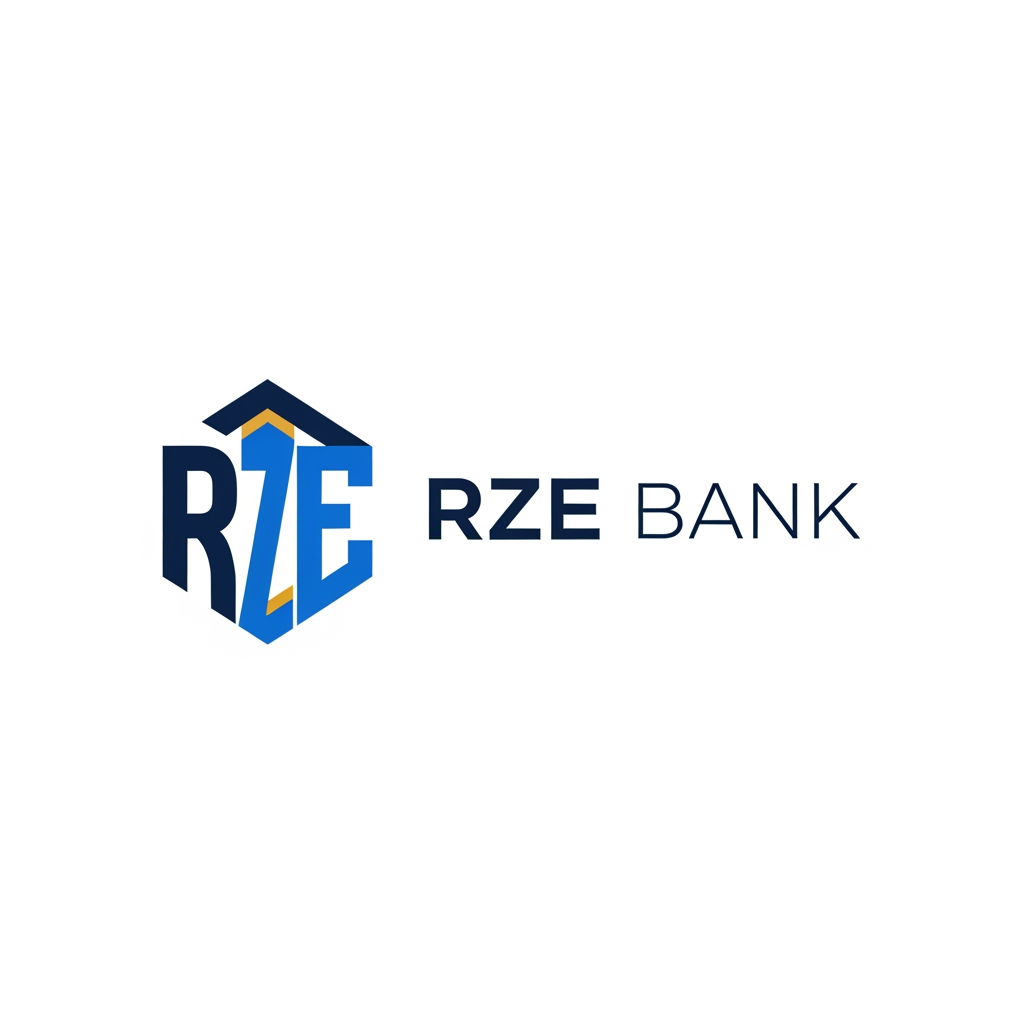 AI Design for Design a premium, modern, minimalist logo for a digital banking platform called "RZE Bank".

The logo should represent:
- Trust
- Security
- Innovation
- Financial Growth
- Stability
- Digital Banking

Style:
- Minimal
- Flat Design
- Luxury Fintech
- Corporate
- Enterprise Grade
- Timeless

Create a custom abstract icon by combining the letters "R", "Z", and "E" into a unique geometric symbol. The icon should subtly represent a secure vault, shield, bank building, upward financial growth, or connected digital network without looking generic.

Color Palette:
- Navy Blue (#0B1F4D)
- Royal Blue (#2563EB)
- Gold Accent (#F4B400)
- White

Typography:
Modern sans-serif similar to Inter, Plus Jakarta Sans, or Manrope.

The logo should work on:
- Website
- Mobile App
- Favicon
- Debit Cards
- Credit Cards
- ATM Screen
- Mobile Banking
- Business Documents

Requirements:
- Flat vector style
- No gradients
- No 3D effects
- No dollar signs
- No rupee symbols
- No stock icons
- No clipart
- Original design
- Clean spacing
- Professional proportions

The final result should look like the logo of a real international digital bank.