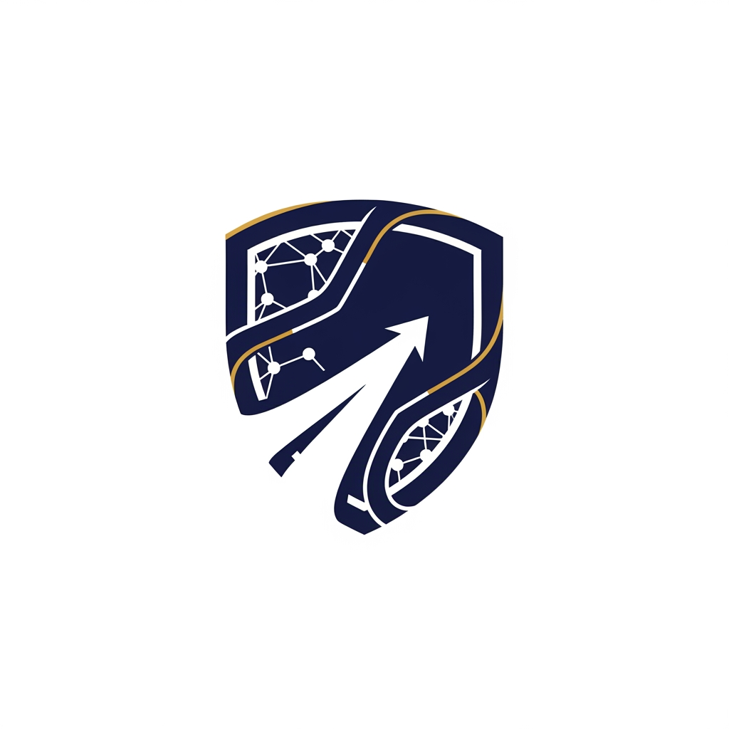 AI Design for Design a modern, premium banking logo for a digital bank brand. Do not include any text, letters, words, or the bank name "RZE" anywhere in the logo.

Create only a symbolic logo mark related to banking and finance. The design should communicate trust, security, growth, digital banking, and financial technology.

Use elements like:
- abstract shield shapes for security
- subtle currency/finance inspiration
- modern geometric patterns
- digital network or fintech elements
- professional banking symbols

Style:
- Minimalistic and clean
- Premium corporate identity
- Suitable for a modern fintech banking app
- Flat vector logo style
- Easy to recognize at small sizes
- Professional like a global banking brand

Color palette:
- Deep blue, navy, white, and subtle gold accents
- Trustworthy and elegant appearance

Output only the logo icon/symbol on a clean background. No text, no letters, no typography, no brand name.