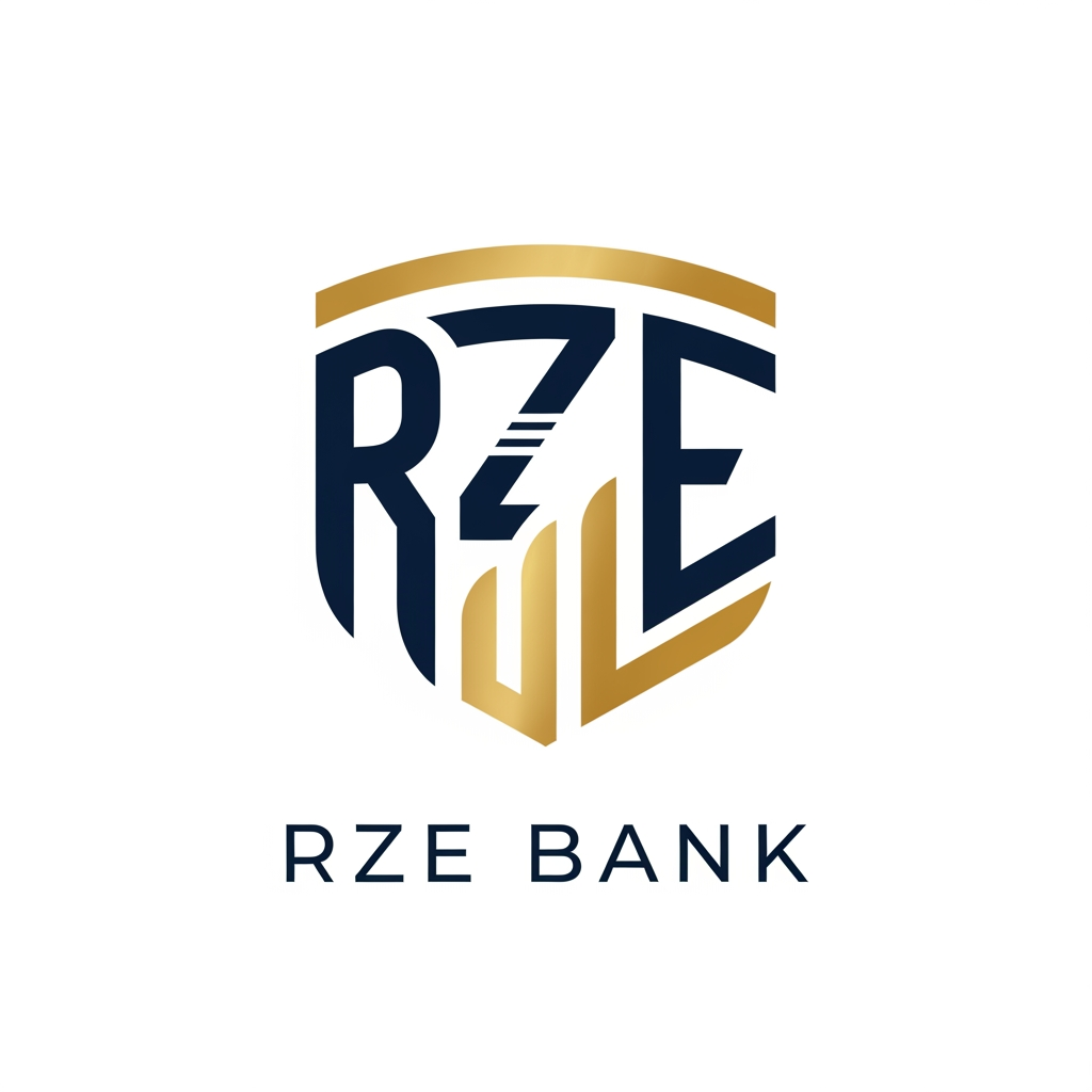 AI Design for Create a luxury fintech logo for "RZE Bank".

Design a premium monogram using the letters RZE.

The icon should resemble:
- Digital Shield
- Financial Growth
- Secure Vault
- Modern Banking
- Trust
- Innovation

Use a geometric minimalist style with balanced proportions.

Colors:
Navy Blue
Gold
White

Typography:
Elegant modern sans-serif.

The logo should feel similar in quality to brands like Stripe, Revolut, Wise, Nubank, or Monzo while remaining completely original.

Avoid gradients, coins, currencies, dollar symbols, or generic banking icons.