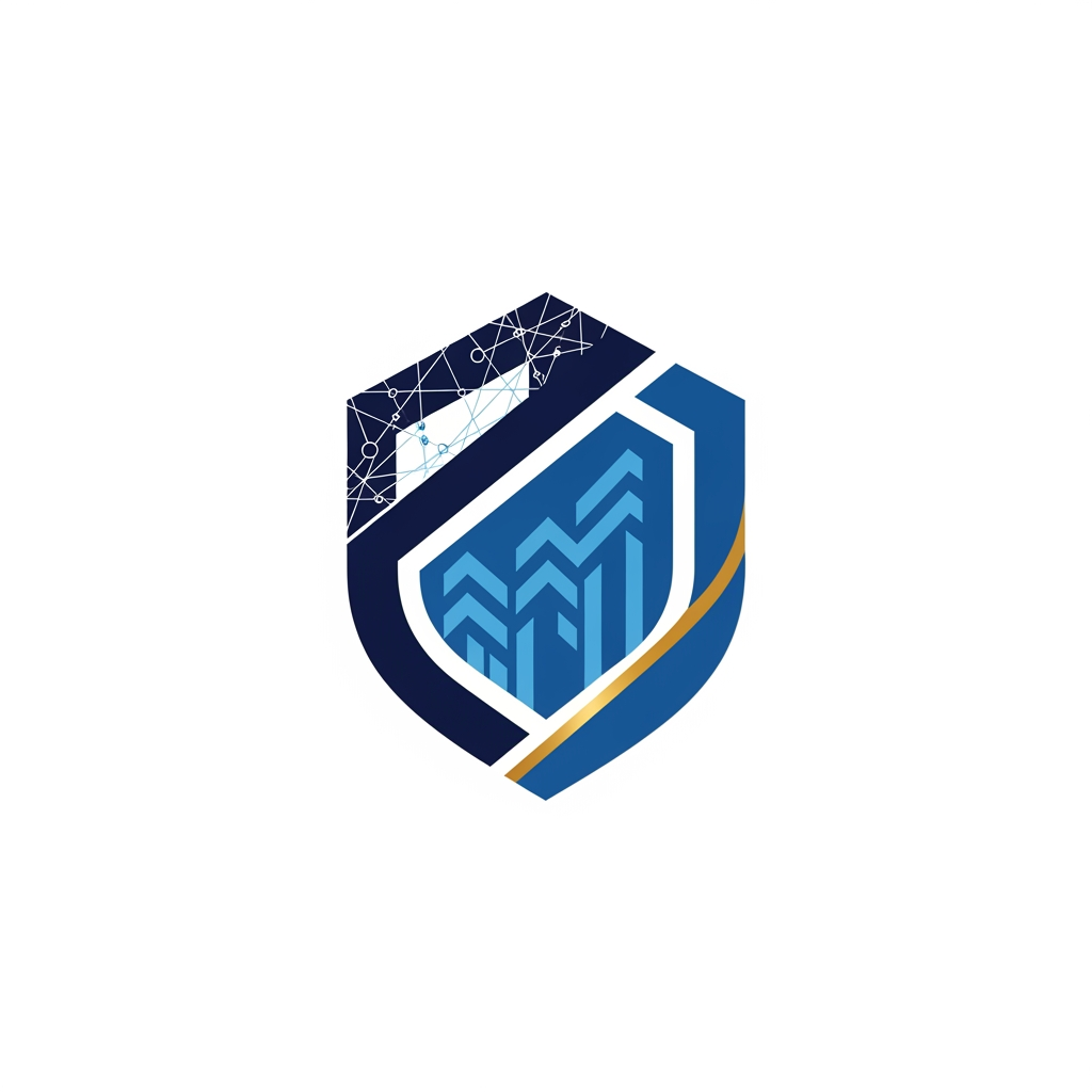AI Design for Design a modern, premium banking logo for a digital bank brand. Do not include any text, letters, words, or the bank name "RZE" anywhere in the logo.

Create only a symbolic logo mark related to banking and finance. The design should communicate trust, security, growth, digital banking, and financial technology.

Use elements like:
- abstract shield shapes for security
- subtle currency/finance inspiration
- modern geometric patterns
- digital network or fintech elements
- professional banking symbols

Style:
- Minimalistic and clean
- Premium corporate identity
- Suitable for a modern fintech banking app
- Flat vector logo style
- Easy to recognize at small sizes
- Professional like a global banking brand

Color palette:
- Deep blue, navy, white, and subtle gold accents
- Trustworthy and elegant appearance

Output only the logo icon/symbol on a clean background. No text, no letters, no typography, no brand name.