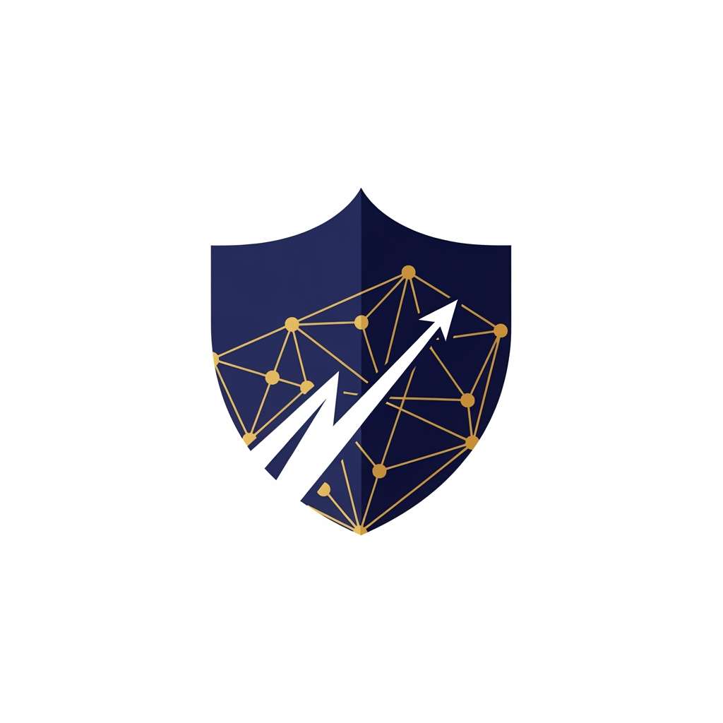 AI Design for Design a modern, premium banking logo for a digital bank brand. Do not include any text, letters, words, or the bank name "RZE" anywhere in the logo.

Create only a symbolic logo mark related to banking and finance. The design should communicate trust, security, growth, digital banking, and financial technology.

Use elements like:
- abstract shield shapes for security
- subtle currency/finance inspiration
- modern geometric patterns
- digital network or fintech elements
- professional banking symbols

Style:
- Minimalistic and clean
- Premium corporate identity
- Suitable for a modern fintech banking app
- Flat vector logo style
- Easy to recognize at small sizes
- Professional like a global banking brand

Color palette:
- Deep blue, navy, white, and subtle gold accents
- Trustworthy and elegant appearance

Output only the logo icon/symbol on a clean background. No text, no letters, no typography, no brand name.