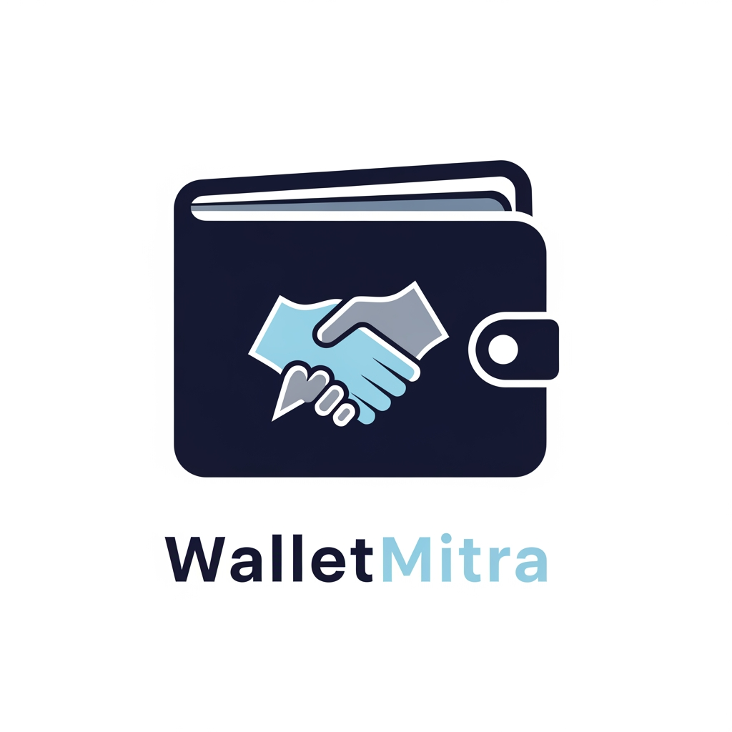 AI Design for A minimalist, modern logo design for a financial AI app named WalletMitra, featuring a stylized icon that blends a sleek wallet silhouette with a friendly, subtle handshake or chat bubble motif to represent companionship. Use a professional color palette of deep navy #0F334B, soft sky blue #A5C6E3, and muted steel blue #40627D, set against a clean white background. The design should be vector-style, balanced, and scalable, conveying trust, technology, and financial management.