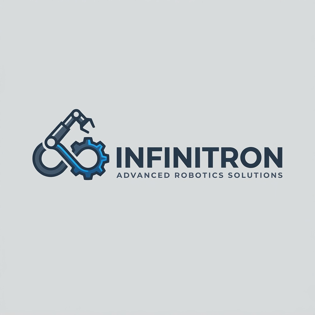 AI Design for A modern, sleek, and minimalist logo for a robotics startup named INFINITRON, inspired by the clean aesthetics of Google and Apple. The design features geometric, sans-serif typography paired with a subtle, abstract robotic icon, rendered in a sophisticated palette of deep slate, cool white, and electric blue on a neutral background. High-quality vector style with sharp edges, balanced negative space, and premium corporate branding.