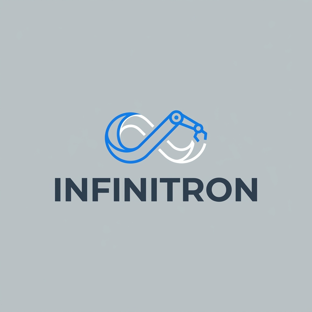 AI Design for A modern, sleek, and minimalist logo for a robotics startup named INFINITRON, inspired by the clean aesthetics of Google and Apple. The design features geometric, sans-serif typography paired with a subtle, abstract robotic icon, rendered in a sophisticated palette of deep slate, cool white, and electric blue on a neutral background. High-quality vector style with sharp edges, balanced negative space, and premium corporate branding.