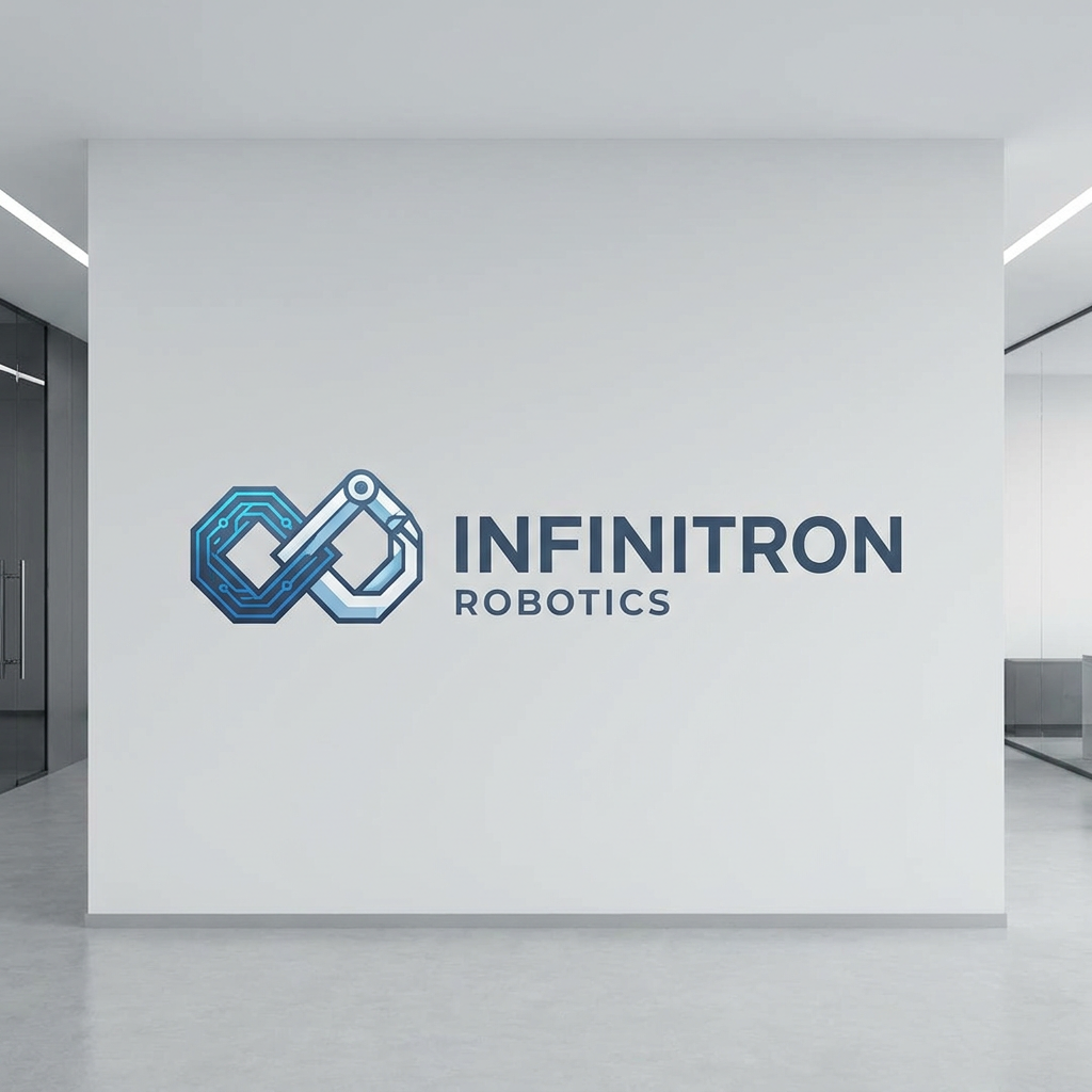 AI Design for A modern, sleek, and minimalist logo for a robotics startup named INFINITRON, inspired by the clean aesthetics of Google and Apple. The design features geometric, sans-serif typography paired with a subtle, abstract robotic icon, rendered in a sophisticated palette of deep slate, cool white, and electric blue on a neutral background. High-quality vector style with sharp edges, balanced negative space, and premium corporate branding. make it colorful werea big corporate office we are helping microsoft to be who it it atoday
