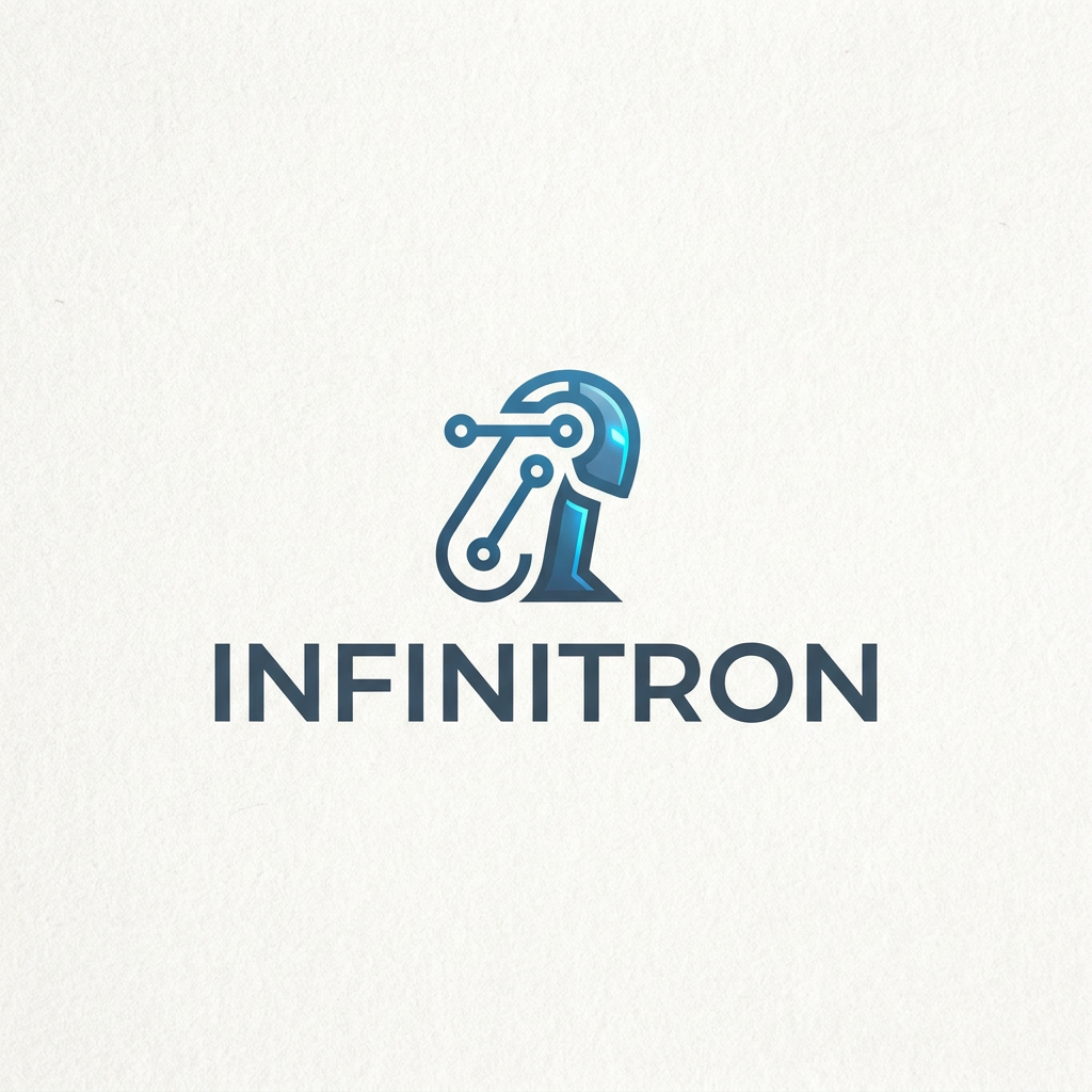 AI Design for A modern, sleek, and minimalist logo for a robotics startup named INFINITRON, inspired by the clean aesthetics of Google and Apple. The design features geometric, sans-serif typography paired with a subtle, abstract robotic icon, rendered in a sophisticated palette of deep slate, cool white, and electric blue on a neutral background. High-quality vector style with sharp edges, balanced negative space, and premium corporate branding.