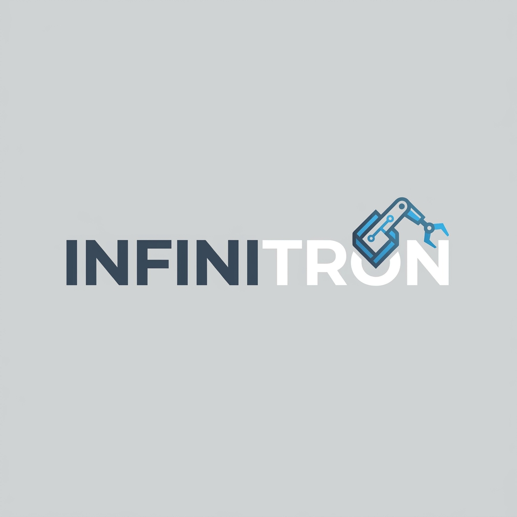 AI Design for A modern, sleek, and minimalist logo for a robotics startup named INFINITRON, inspired by the clean aesthetics of Google and Apple. The design features geometric, sans-serif typography paired with a subtle, abstract robotic icon, rendered in a sophisticated palette of deep slate, cool white, and electric blue on a neutral background. High-quality vector style with sharp edges, balanced negative space, and premium corporate branding.