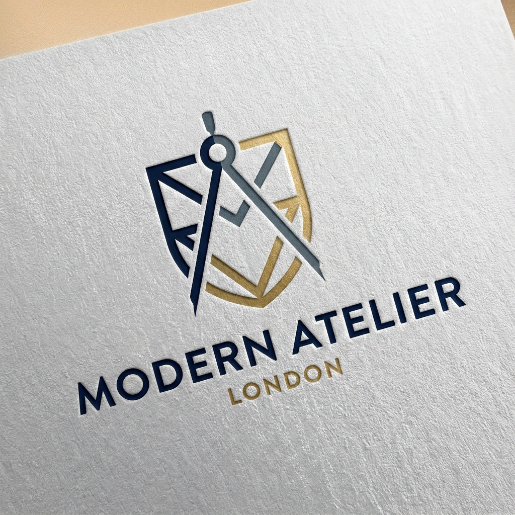 AI Design for A sophisticated and modern logo design for a men's retail clothing shop, featuring clean minimalist typography and a subtle geometric icon. The color palette uses deep navy, slate gray, and metallic gold accents, conveying a premium and timeless aesthetic suitable for high-end fashion branding.