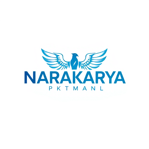 AI Design for CREATE A LOGO WITH THE COMPANY NAME "NARAKARYA" WITH AN ARCHITECTURAL DESIGN THEME BUT HAS A UNIQUE CHARACTERISTIC, THE NAME "NARAKARYA" IS GIVEN CREATIVE ACCENTS IN BLUE AND WHITE, THE WRITING OF "NARAKARYA" IS GIVEN PHOENIX WINGS