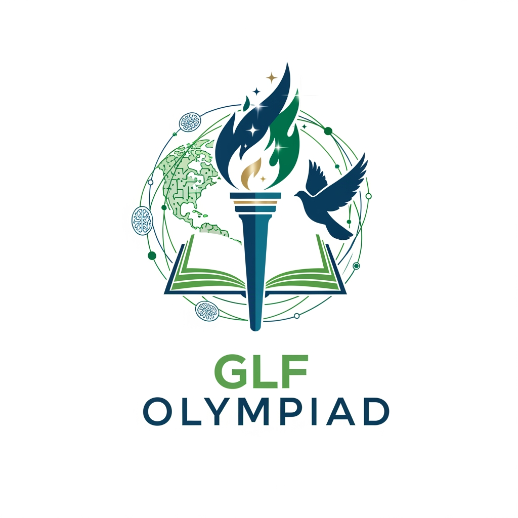 AI Design for "GLF OLYMPIAD". Create a clean and memorable brand identity that represents academic excellence, innovation, intelligence, competition, and global learning logo.