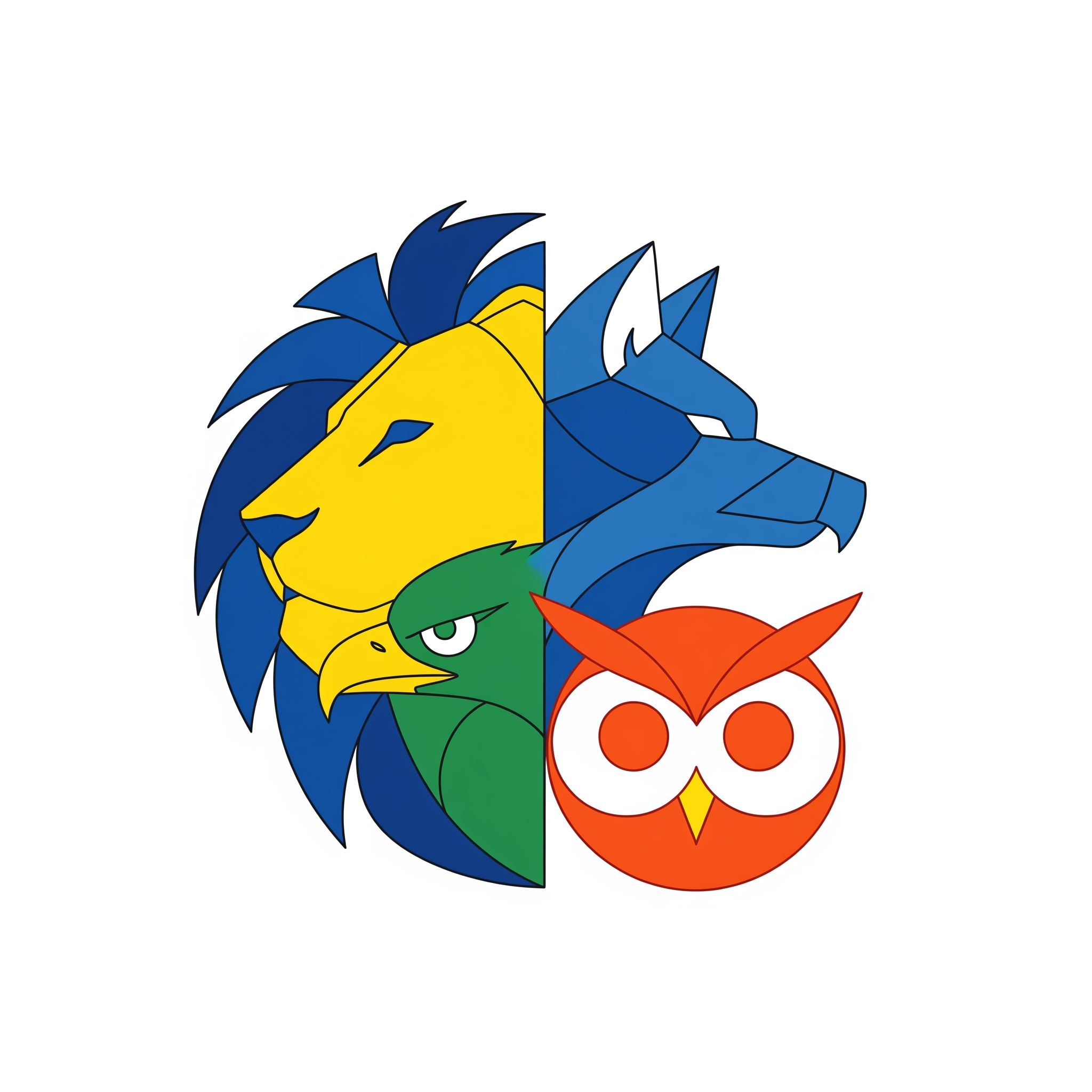 AI Design for Design a custom minimalist [lion/wolf/eagle/owl] logo using clean geometric shapes and negative space. Modern vector style with bold outlines. Original composition. Suitable for branding and trademarks. Colorful.