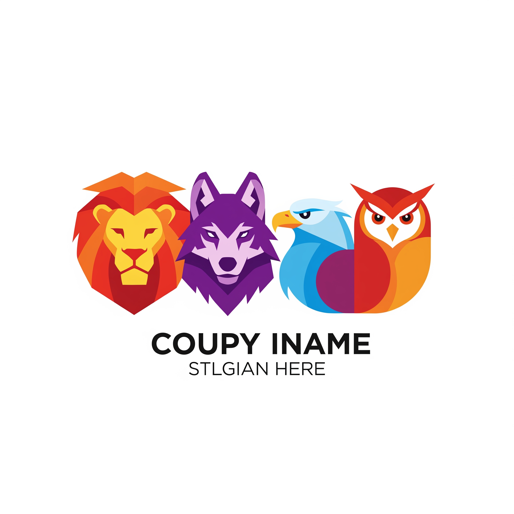 AI Design for Design a custom minimalist [lion/wolf/eagle/owl] logo using clean geometric shapes and negative space. Modern vector style with bold outlines. Original composition. Suitable for branding and trademarks. Colorful.