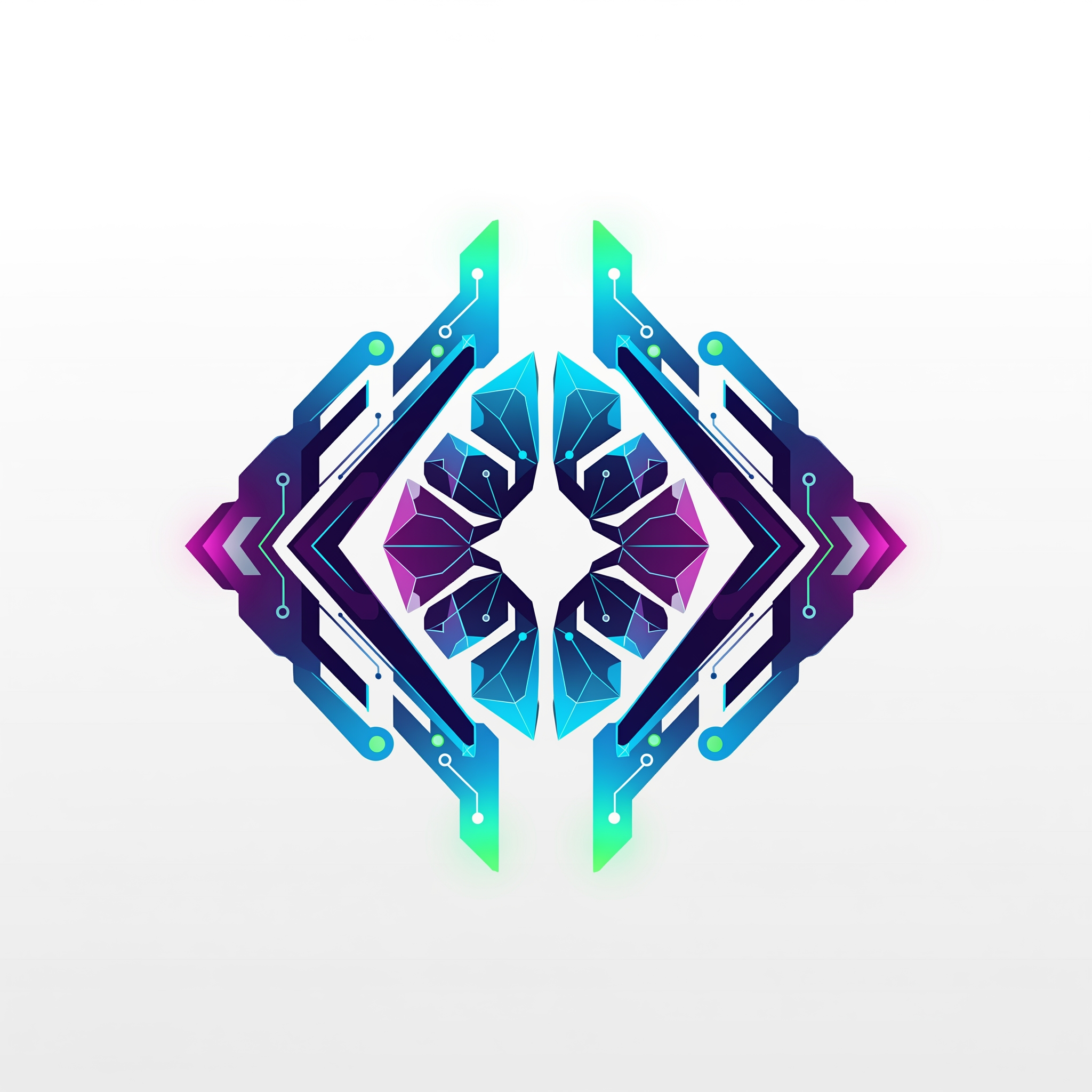 AI Design for Create a futuristic technology logo symbol representing AI, innovation, and digital connectivity. Use custom geometric shapes instead of common circuit patterns. Minimal vector design with sharp symmetry. Original concept.