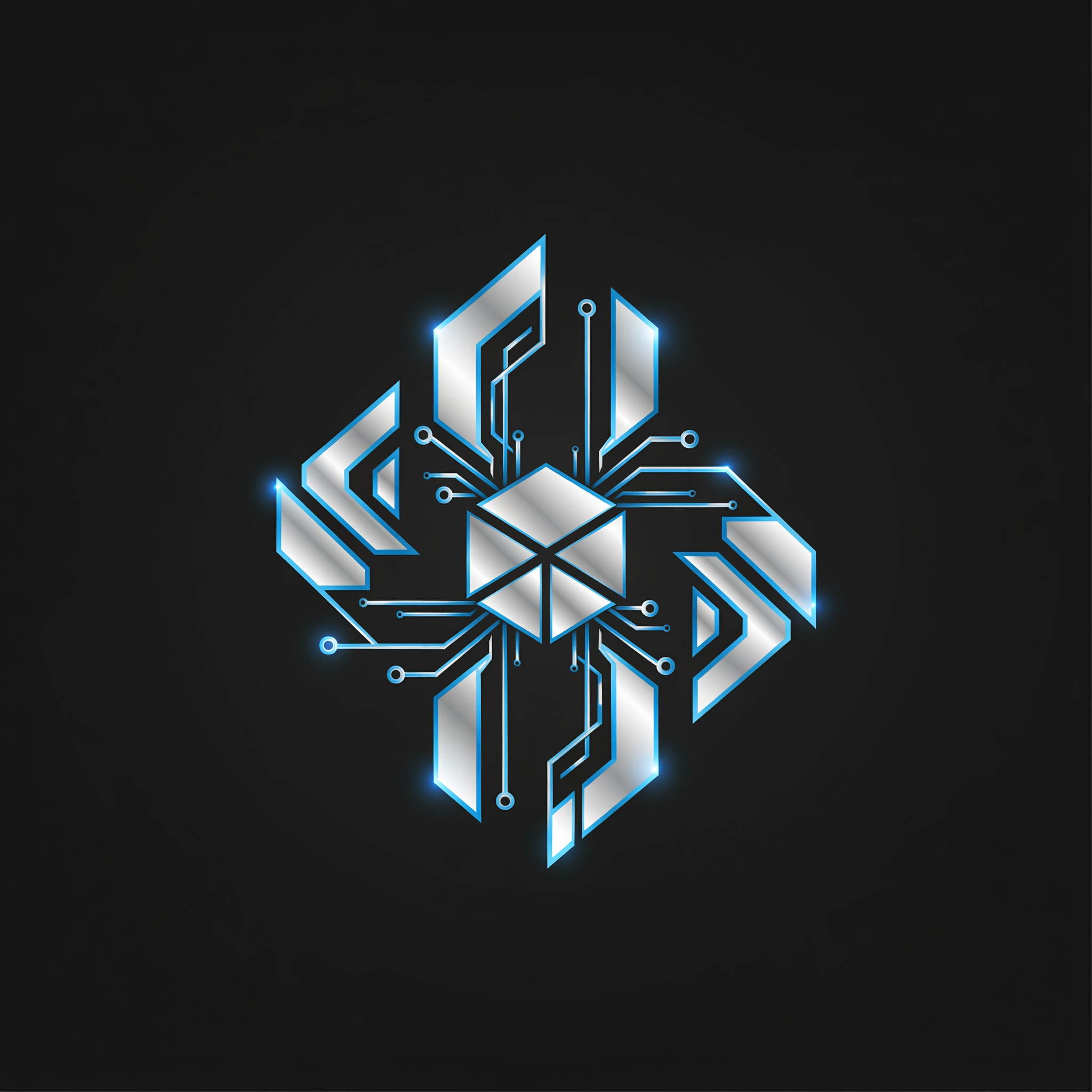 AI Design for Create a futuristic technology logo symbol representing, innovation, and digital connectivity. Use custom geometric shapes instead of common circuit patterns. Minimal vector design with sharp symmetry. Original concept.
