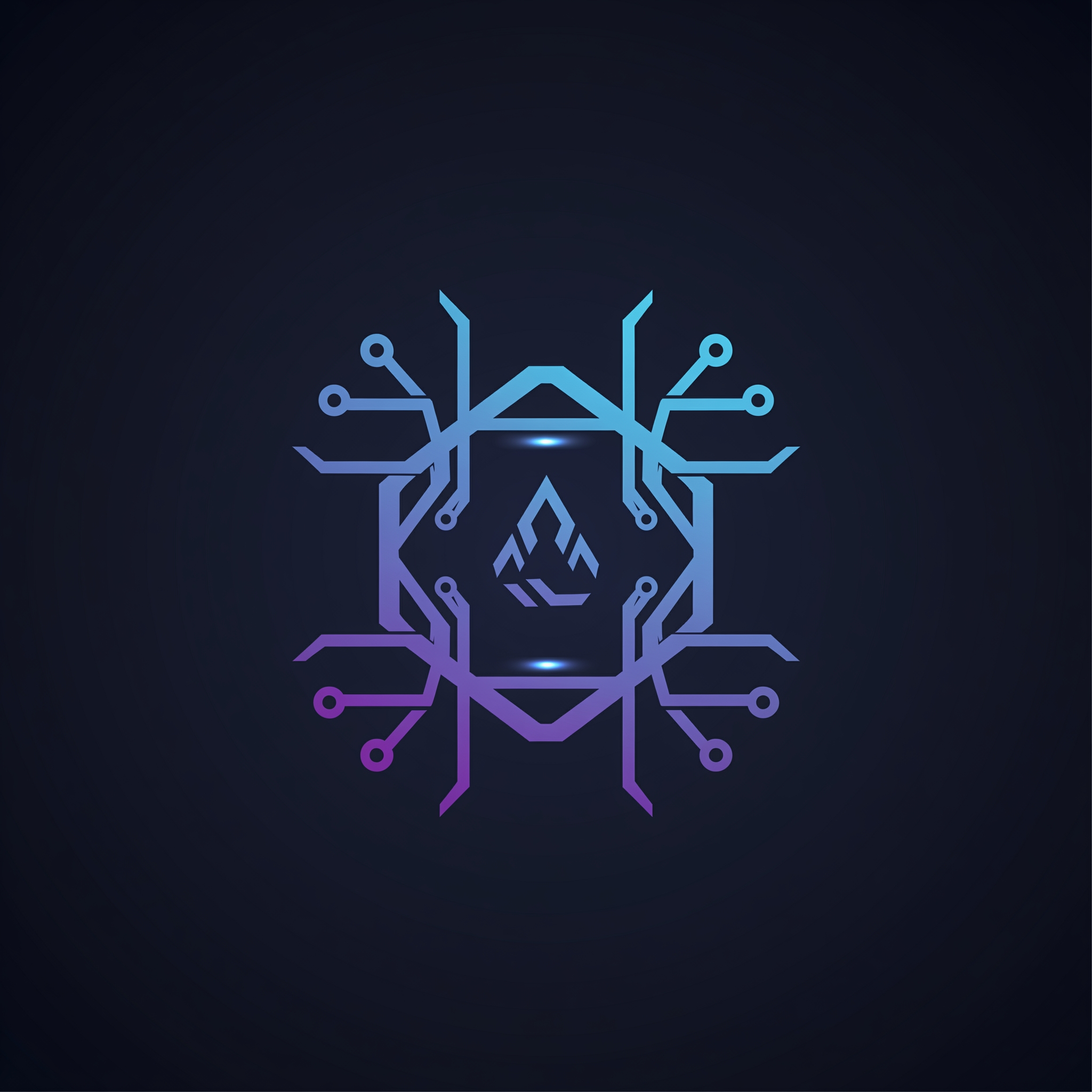 AI Design for Create a futuristic technology logo symbol representing AI, innovation, and digital connectivity. Use custom geometric shapes instead of common circuit patterns. Minimal vector design with sharp symmetry. Original concept.