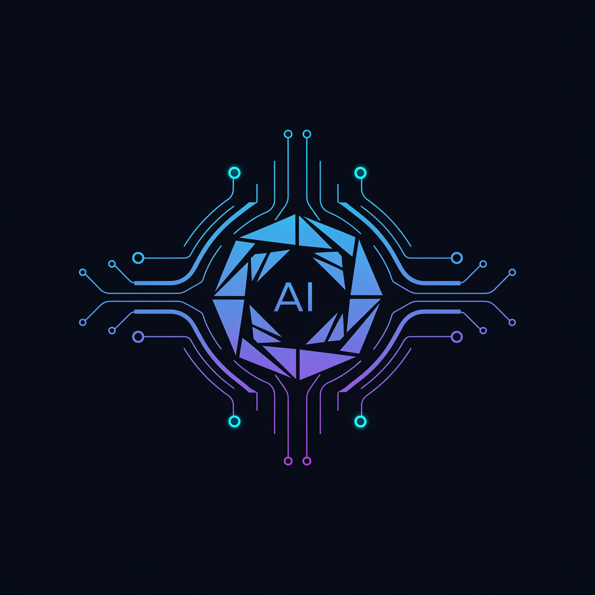 AI Design for Create a futuristic technology logo symbol representing AI, innovation, and digital connectivity. Use custom geometric shapes instead of common circuit patterns. Minimal vector design with sharp symmetry. Original concept.