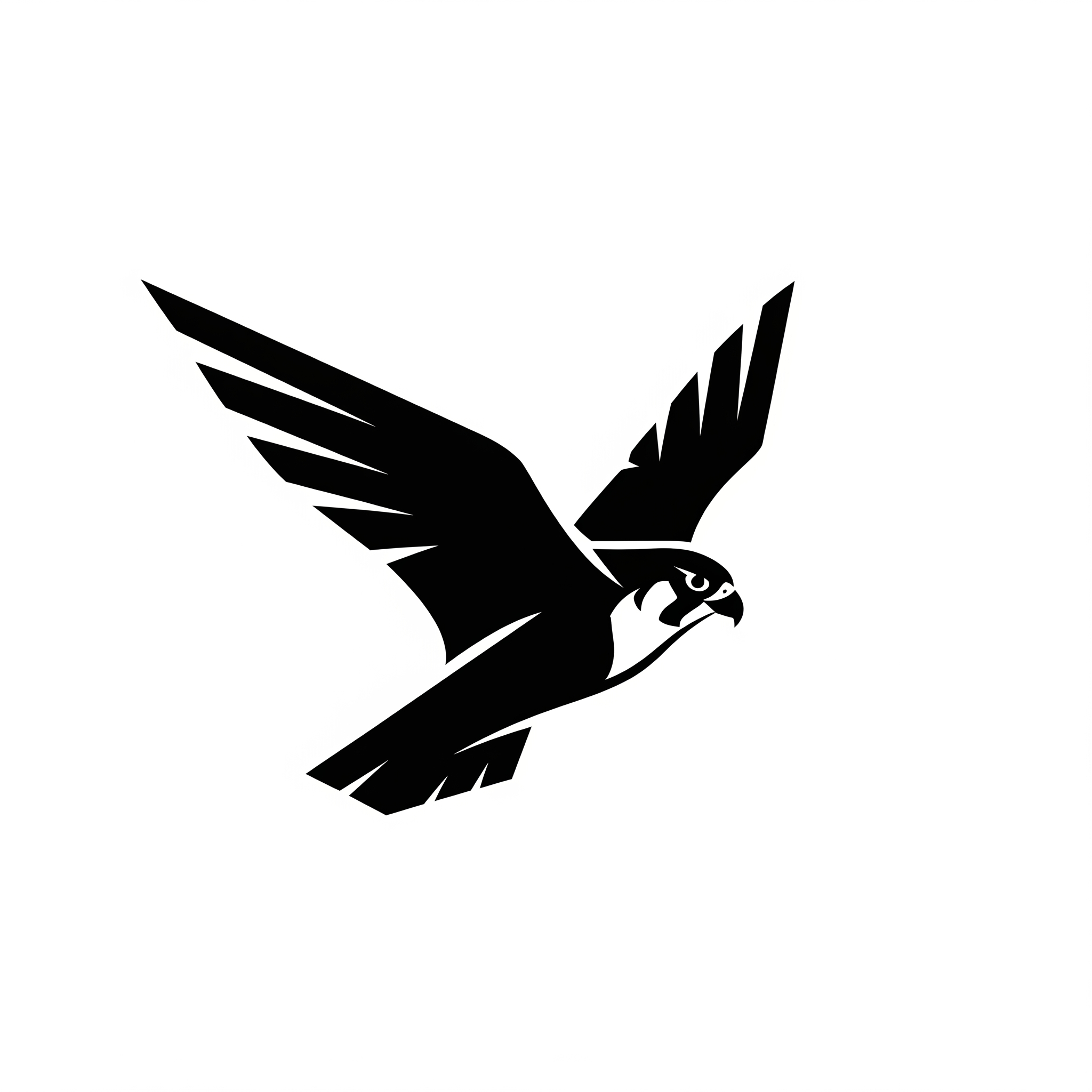 AI Design for Design a custom pictorial logo representing speed and precision using an original falcon icon. Minimal vector illustration with bold shapes and perfect proportions. Trademark-ready. Black and white.