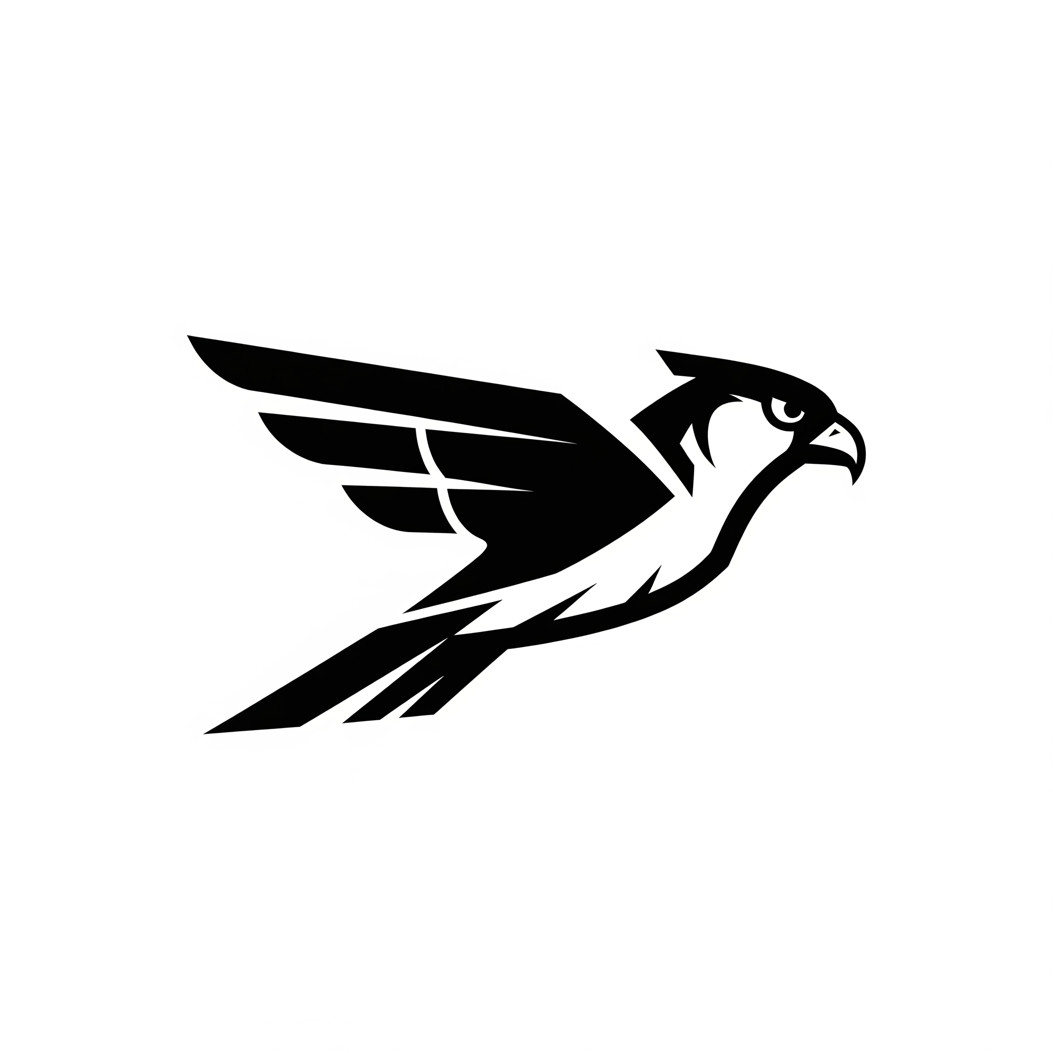AI Design for Design a custom pictorial logo representing speed and precision using an original falcon icon. Minimal vector illustration with bold shapes and perfect proportions. Trademark-ready. Black and white.