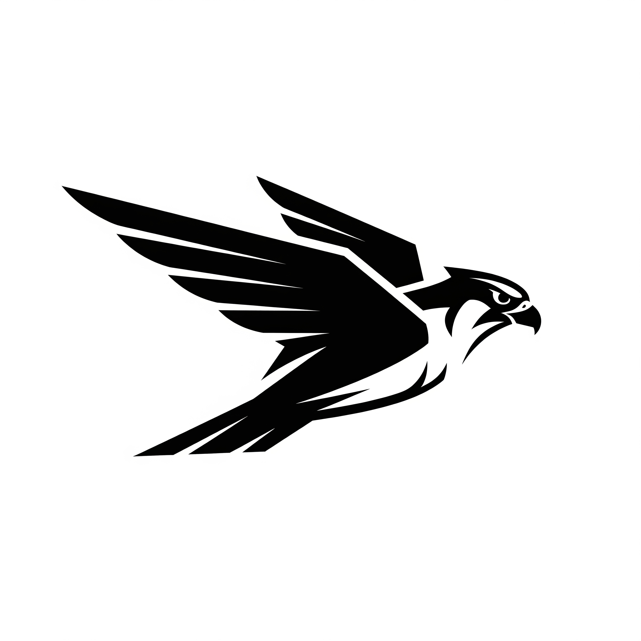 AI Design for Design a custom pictorial logo representing speed and precision using an original falcon icon. Minimal vector illustration with bold shapes and perfect proportions. Trademark-ready. Black and white.