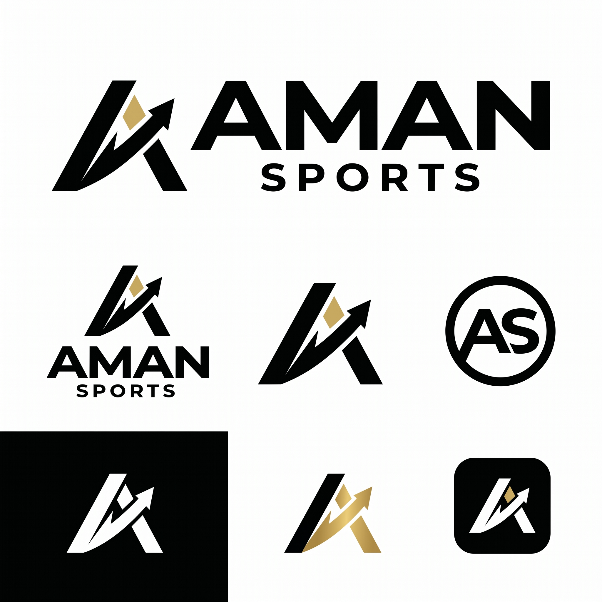 AI Design for Create a premium, modern, minimalist vector logo for a sports brand named "AMAN SPORTS".

Design Philosophy:
The logo should communicate strength, speed, performance, confidence, trust, and professionalism without looking overly aggressive or childish. It must have a timeless identity that remains relevant for many years.

Style:
• Minimal
• Bold
• Flat vector
• Clean geometric construction
• Modern sports branding
• Premium athletic identity
• Highly memorable
• Corporate-quality logo
• No unnecessary details

Typography:
Use a custom bold uppercase sans-serif font.
The word "AMAN" should be the primary focus.
"SPORTS" should appear smaller beneath or beside it.
Letter spacing should be balanced.
The typography should be unique enough to become a recognizable brand.

Logo Mark:
Create an original abstract symbol inspired by:
• Motion
• Speed
• Victory
• Athletic performance
• Precision
• Energy

The icon should NOT directly use footballs, cricket bats, balls, trophies, flames, wings, lions, tigers, eagles, stars, shields, or generic sports clipart.

Instead, use clean geometric shapes that subtly represent movement and power.

The icon must also work independently as a brand mark for:
• Jersey chest logo
• Cricket bat stickers
• Helmet stickers
• Sports equipment
• Embroidery
• Labels
• Social media profile
• App icon
• Watermark

Construction:
• Perfect vector geometry
• Symmetrical balance
• Clean negative space
• Sharp edges with smooth curves
• Excellent readability from very small sizes to large billboards

Color Palette:
Primary Version:
• Black
• White

Secondary Version:
• Matte Black + Metallic Gold

Optional Accent:
• Royal Blue
or
• Crimson Red

The logo must remain powerful even in a single-color version.

Background:
Create versions for:
• Transparent
• White background
• Black background

Output Requirements:
• Pure vector style
• SVG-ready
• AI-ready
• EPS-ready
• No gradients
• No shadows
• No bevels
• No 3D effects
• No mockups
• Crisp outlines
• Print-ready

Brand Personality:
Premium
Professional
Athletic
Reliable
Energetic
Bold
Versatile
Timeless

The final logo should look comparable to globally recognized sports brands such as Nike, Adidas, Under Armour, Puma, ASICS, Mizuno, and New Balance in terms of simplicity, scalability, and professional quality, while remaining completely original and avoiding any resemblance or copying of existing trademarks.

Deliver:
1. Primary horizontal logo
2. Stacked vertical logo
3. Icon-only version
4. Monogram "AS" version
5. Black version
6. White version
7. Gold version
8. Transparent background version
9. Square social media version
10. High-resolution vector artwork suitable for jerseys, bat stickers, embroidery, screen printing, heat transfer, sublimation printing, signage, business cards, packaging, and digital branding.