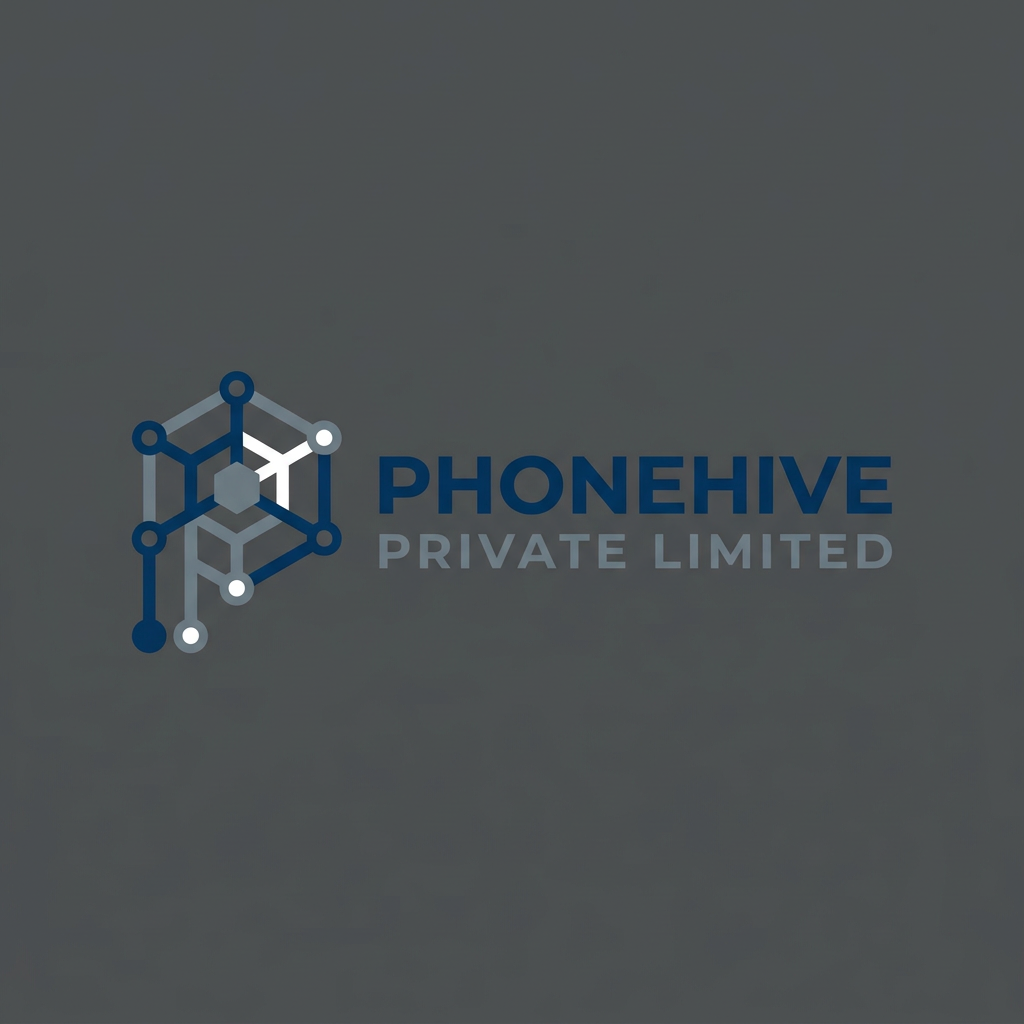 AI Design for A professional, minimalist logo for 'Phonehive Private Limited' featuring a stylized, geometric 'P' icon that represents a central hub or interconnected node. The design utilizes a sophisticated tech-forward color palette of deep cool blues, slate grays, and crisp whites, rendered in a bold, modern sans-serif typography. The composition is clean, scalable, and highly legible, optimized for both monochromatic and full-color applications ranging from website favicons to large-scale signage.