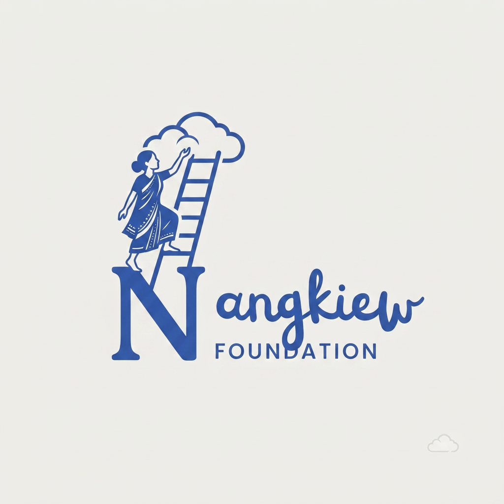 AI Design for nangkiew in khasi means to climb. it's a non profit foundation for providing counselling career based and writing articles about the issues of meghalaya bring them to highlight and help the youth of meghalaya in various facets in life and economy in meghalaya. can you generate a really good branding friendly logo for this foundation.
maybe i was thinking since nangkiew means to climb and meghalaya is the abode of clouds so a female(since it's matrilineal society) is climbing on the ladder to a cloud above the letter N. in that blue color font only. do in canva pro and make it look so nice cohesive. see i am uploading some prototypes. note that make it a woman in jainsem or khasi traditional dress like jain kyrshah. and make it professional, formal, minimalist