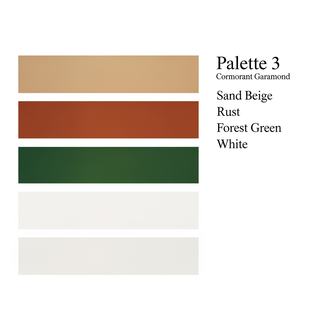 AI Design for Palette 3
Sand Beige
Rust
Forest Green
White
Typography - Heading:
Cormorant Garamond