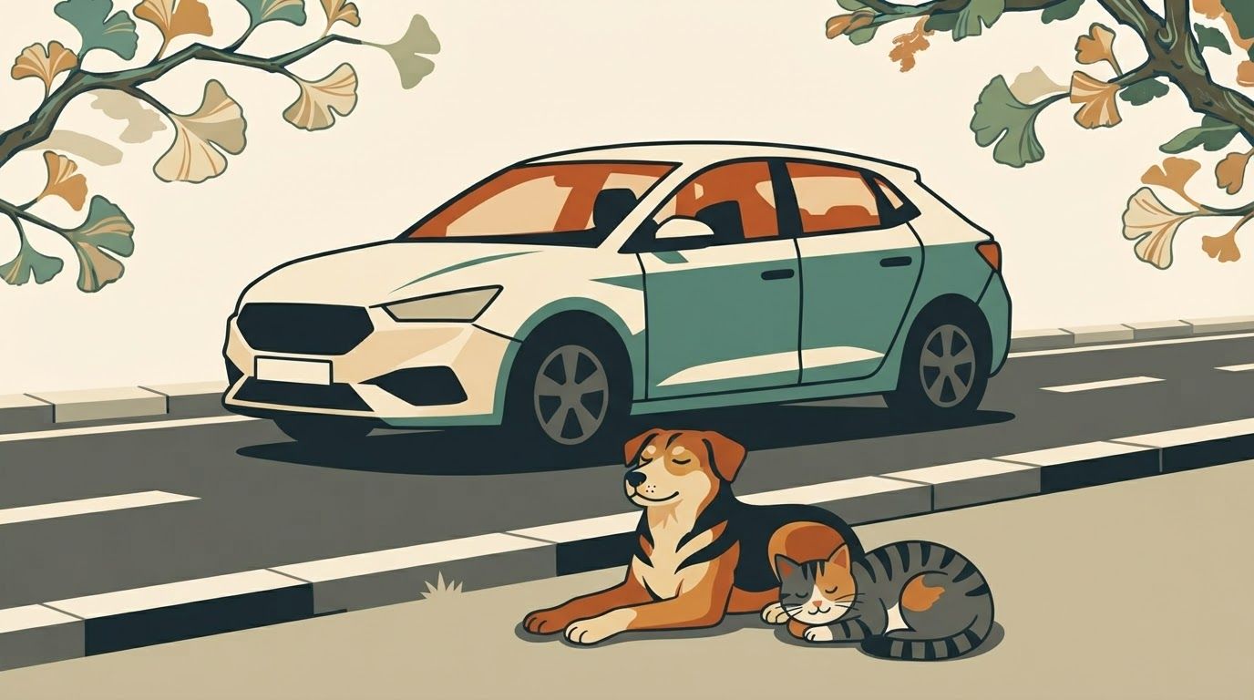 AI Design for 1. Main composition and visual hierarchy
Design a portrait-oriented poster with a balanced, carefully structured composition and an immediate visual focal point.
- Primary subject: the car. Illustrate a clearly recognizable modern passenger car occupying the central or upper-middle portion of the composition. Show the vehicle in a readable three-quarter front-side view, with distinct wheels, windows, headlights, bumper, windshield, and body panels. Keep the proportions believable while simplifying the details into bold vector shapes.
- Secondary subjects: the dog and cat. Place a dog and a cat resting peacefully beside the same street, clearly separated from the car's wheels and path. Both animals must be fully visible, identifiable at first glance, and large enough to remain readable when the poster is viewed from a distance.
- Street environment. Depict the road using a few strong geometric elements, such as a broad roadway, curb, pavement, and simplified lane markings. The road must be unmistakable without requiring a detailed cityscape.
- Visual relationship. Establish a clear spatial relationship between the car, roadway, curb, and animals. The car should appear to be travelling along the street or slowing down near the animals, while the dog and cat occupy a safe resting area beside the road. Their placement should communicate that drivers must remain alert and give animals space.
- Negative space. Preserve generous uncluttered space, particularly in the upper section and around the main illustration, so campaign organizers can add a protest slogan, event information, or supporting text later in a design application.
2. Character design: dog and cat
Illustrate the animals using expressive yet simplified vector forms.
Dog: A friendly, medium-sized street dog with recognizable canine proportions, upright or relaxed ears, a clear muzzle, four distinguishable legs, and a naturally curved tail. Show the dog lying comfortably on the pavement beside the curb, with its body resting on the ground and its head slightly raised. Its posture should communicate calmness, vulnerability, and the right to occupy public space safely.
Cat: A recognizable domestic street cat resting beside the dog. Give it pointed ears, a rounded body, a distinct tail, and clearly defined paws. Show the cat sitting in a relaxed position or curled up comfortably near the curb. Ensure its silhouette remains visually distinct from the dog's silhouette.
The dog and cat should have a gentle, peaceful presence rather than exaggerated cartoon expressions. Avoid anthropomorphic poses, clothing, human facial expressions, or overly cute mascot styling. Their visual appeal should come from clean silhouettes, thoughtful proportions, and simple, expressive shapes.
3. Car design and road safety storytelling
The car must be immediately recognizable as a road vehicle, not a generic abstract shape.
- Use a conventional passenger-car silhouette with accurate wheel placement and a clearly defined front and rear.
- Ensure both wheels are visible where the chosen perspective permits, with circular tires and simple hub details.
- Keep the vehicle's perspective consistent with the road and surrounding objects.
- Position the vehicle so it does not obscure the animals or overlap their silhouettes.
- Show a clear margin between the car's wheels and the resting animals.
- Use a grounded perspective, with the road, curb, and pavement aligned logically.
- If appropriate, incorporate a simple road-edge marking or curb boundary to reinforce the separation between the vehicle lane and the animals' resting area.
The intended narrative should be immediately understood: vehicles share streets with animals, and responsible driving helps keep them safe. Convey urgency through graphic contrast and purposeful composition, not through depictions of accidents, injured animals, or graphic violence.
4. Color palette
Use a limited, high-contrast palette suitable for a protest poster that needs to attract attention in public spaces.

Use warm ivory or pale cream as the main background, charcoal for strong outlines and road details, and protest red or safety yellow for selected high-impact areas. Muted green may be used sparingly for small environmental accents.
Maintain clear contrast between the car, animals, pavement, and background. Give the dog and cat distinct coat colors so their silhouettes do not merge with the roadway. Avoid using too many colors or gradients, and ensure that the artwork remains effective when reproduced using inexpensive poster printing.
5. Graphic language and finish
- Strictly flat, two-dimensional vector artwork.
- Solid color fills with clean, precise edges.
- Bold, simplified geometric construction.
- Consistent line weight and deliberate silhouette design.
- Strong figure-ground separation.
- Minimal environmental details.
- Contemporary editorial illustration with the visual impact of a protest graphic.
- Carefully controlled asymmetry to create movement without making the layout feel unstable.
- Crisp, polished shapes that resemble professionally produced vector artwork.
- High legibility at both close range and from across a street.
- Print-friendly colors and clean outer contours.
The artwork should feel serious enough for a public protest, compassionate toward street animals, and visually powerful without becoming aggressive or overly decorative.
6. Poster layout and print specifications
- Format: Portrait poster, preferably 2:3 aspect ratio, adaptable to A3 or A2 printing.
- Composition: One unified illustration with a clear central focal point.
- Visual hierarchy: Car first, dog and cat second, simplified street environment third.
- Margins: Keep all essential illustrated elements within a comfortable print-safe area.
- Text: Absolutely no text, letters, numbers, captions, slogans, signage, watermarks, or logos.
- Background: Simple, uncluttered, and integrated with the vector scene.
- Output quality: High-resolution, sharp-edged artwork suitable for large-format printing and subsequent graphic design editing.
7. Negative prompt
Photorealism, hyperrealistic rendering, 3D models, CGI, glossy surfaces, painterly brushwork, watercolor, oil painting, pencil sketches, photographic textures, complex gradients, excessive shadows, dramatic cinematic lighting, overly detailed buildings, crowded traffic, multiple distracting vehicles, distorted car proportions, incorrect wheel placement, floating objects, inconsistent perspective, anatomically confusing animals, extra legs, missing paws, fused animal silhouettes, obscured dog, obscured cat, animals positioned directly under wheels, animals blocking the car's wheels, injured animals, blood, accident scenes, aggressive animals, anthropomorphic characters, excessive decorative elements, busy patterns, complicated backgrounds, illegible details, text, typography, letters, numbers, logos, watermarks, borders that crowd the artwork.
Final creative direction: The finished poster should resemble a bold, professionally art-directed animal welfare protest graphic. At first glance, viewers should recognize a car on a street and a dog and cat resting safely beside it. The illustration should be emotionally engaging, compositionally balanced, visually direct, and completely free of text, leaving the campaign message open for later customization.