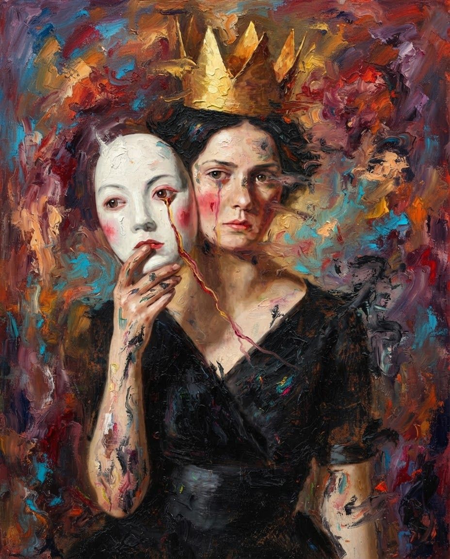 AI Design for redraw  image in a chaotic painterly, surreal, abstract colorful oil paint smudged art style. poetic